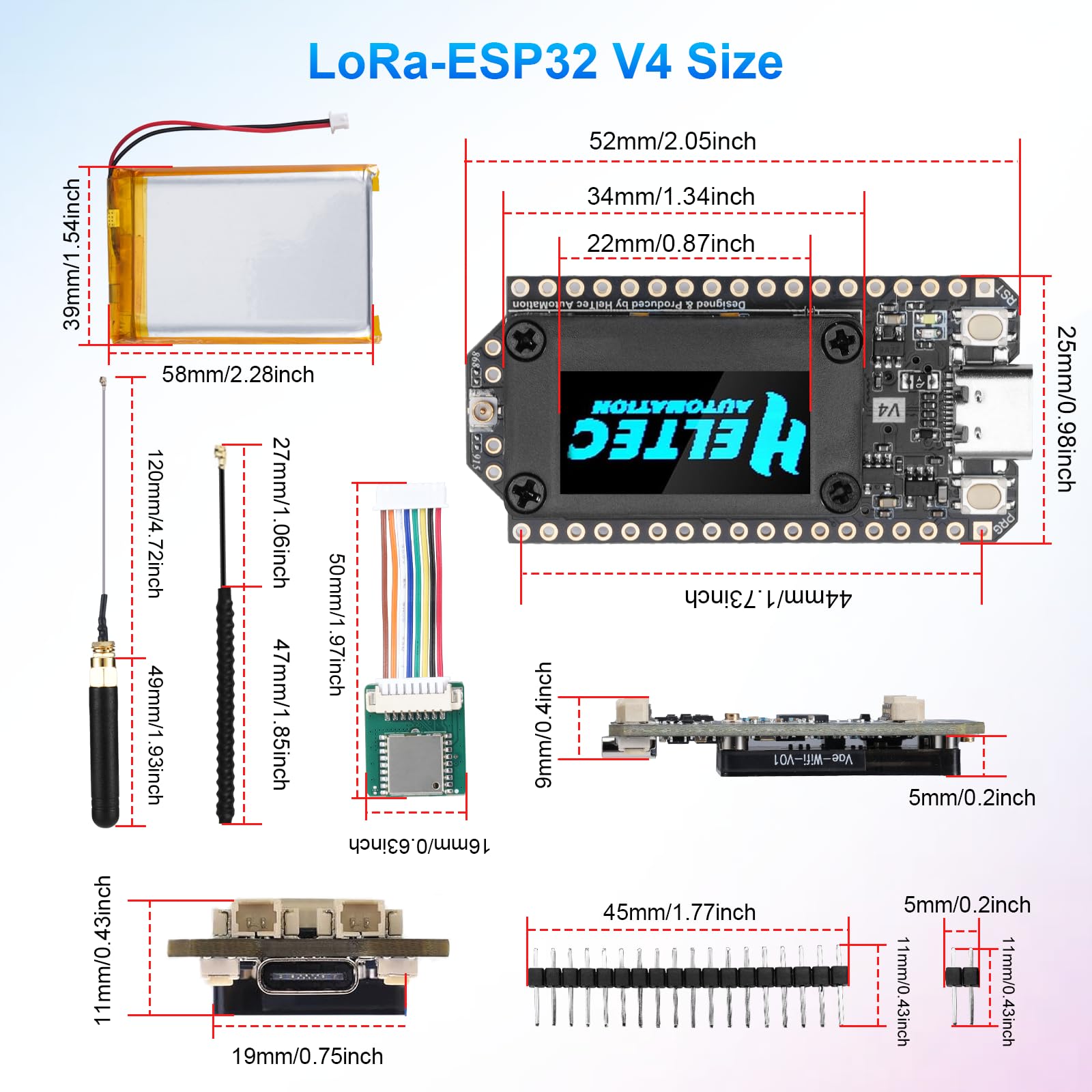 RUIZHI LoRa ESP32 V4 WiFi Bluetooth Module avec Meshtastic LoRa ESP32 avec GPS / 868 MHz Antenne et 3000 mAh Akku 0.96″ OLED Display 1262 Chip ESP32-S3R2 MCU 16M Flash Compatible avec Arduino Meshtast