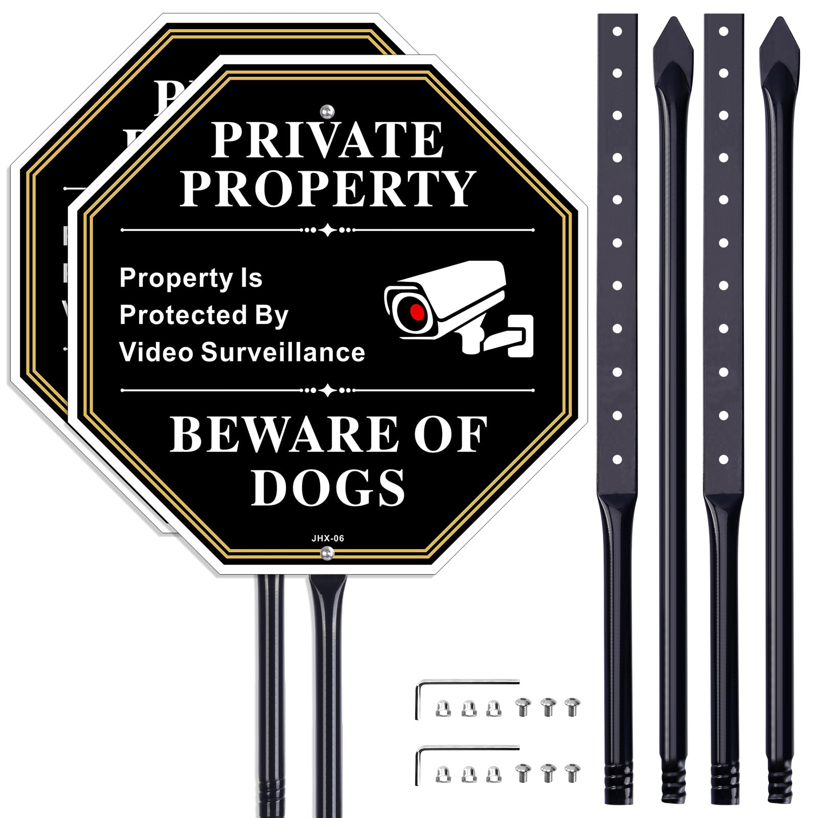 Panneau Beware of Dogs rétrofléchissant et piquet métallique rigide pour sécurité jardin
