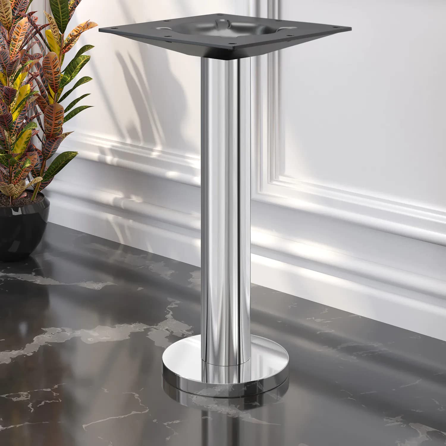 Milan | Esstischgestell | Schwarz | Fuß: Ø 18 cm | Säule: 7,6 x 72 cm | Bodenmontage | Bodenplatte: Ø18cm | Rohr: Ø7,6cm | Gesamthöhe: 72cm | max: Ø80cm Tischplatte