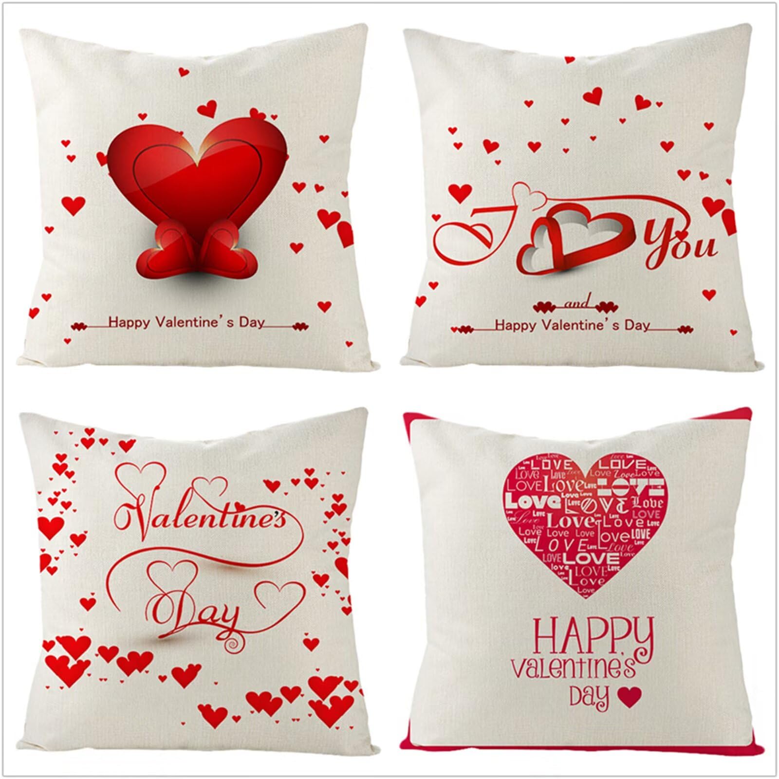 Fodere Per Cuscini 70x70cm Fodere per cuscini Federe per cuscini decorativi in Lino Protezioni con cerniera invisibile per divano Divano Sedia per auto Cuore rosso