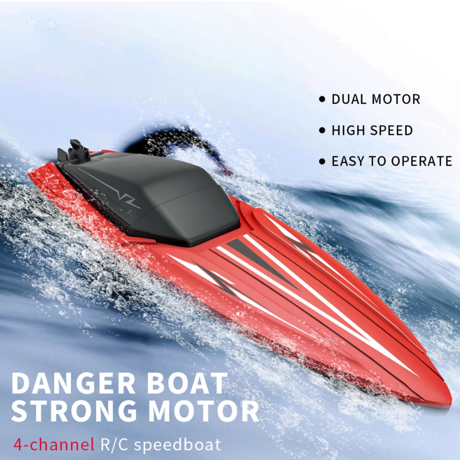 BuyWeek Bateau Télécommandé, 2,4 GHz 4 Canaux Double Moteur Bateau RC 30 Km/H Haute Vitesse Étanche pour Enfants de Plus 14 Ans et Adultes (Rouge)