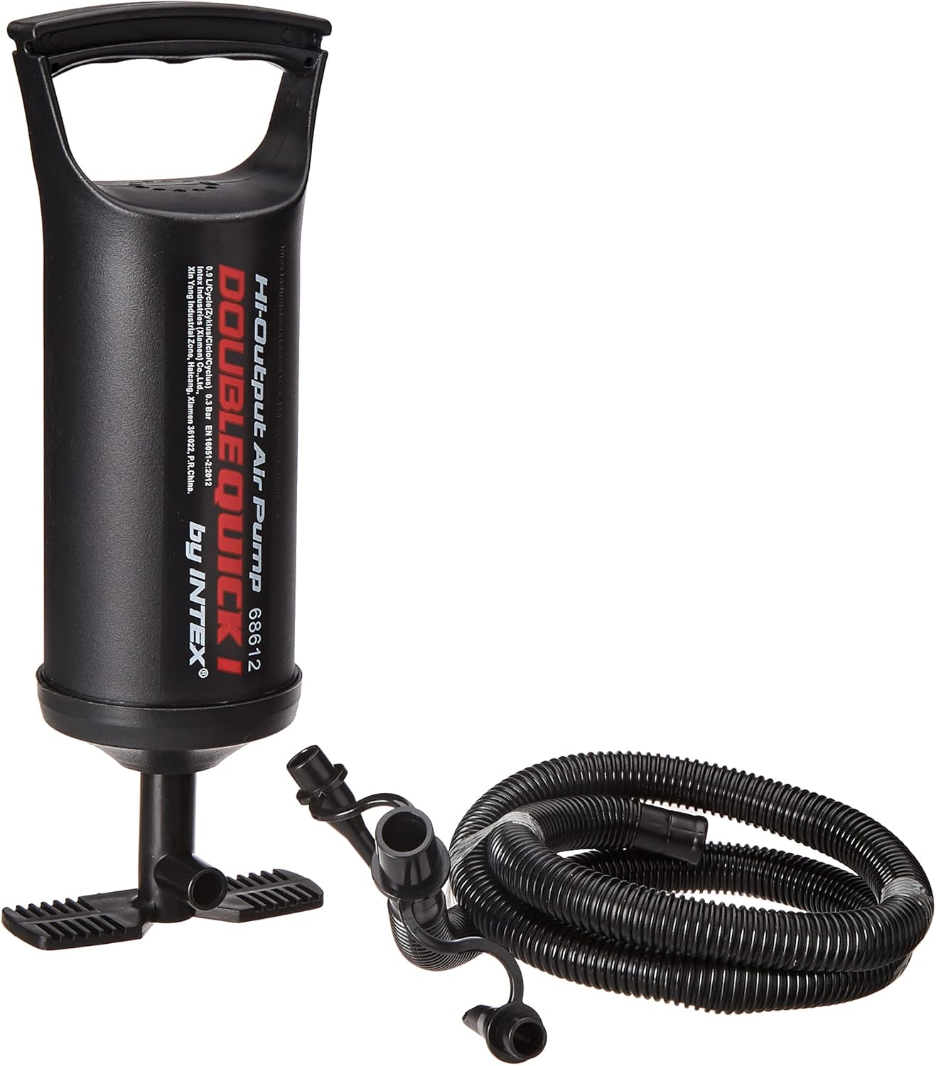 Intex Double Quick Hand Pump showing hose and nozzle attachments.