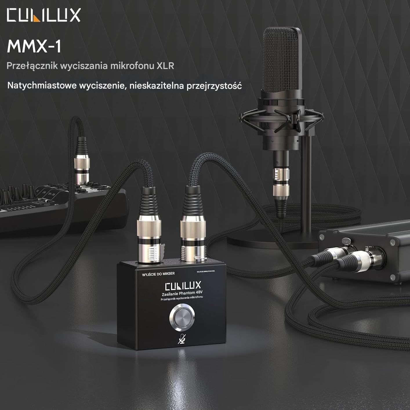 Cubilux MMX-1 XLR przełącznik wyciszający do mikrofonu, pełna obudowa ze stopu aluminium MIC włącznik/wyłącznik z otworem montażowym 1/4? Arri