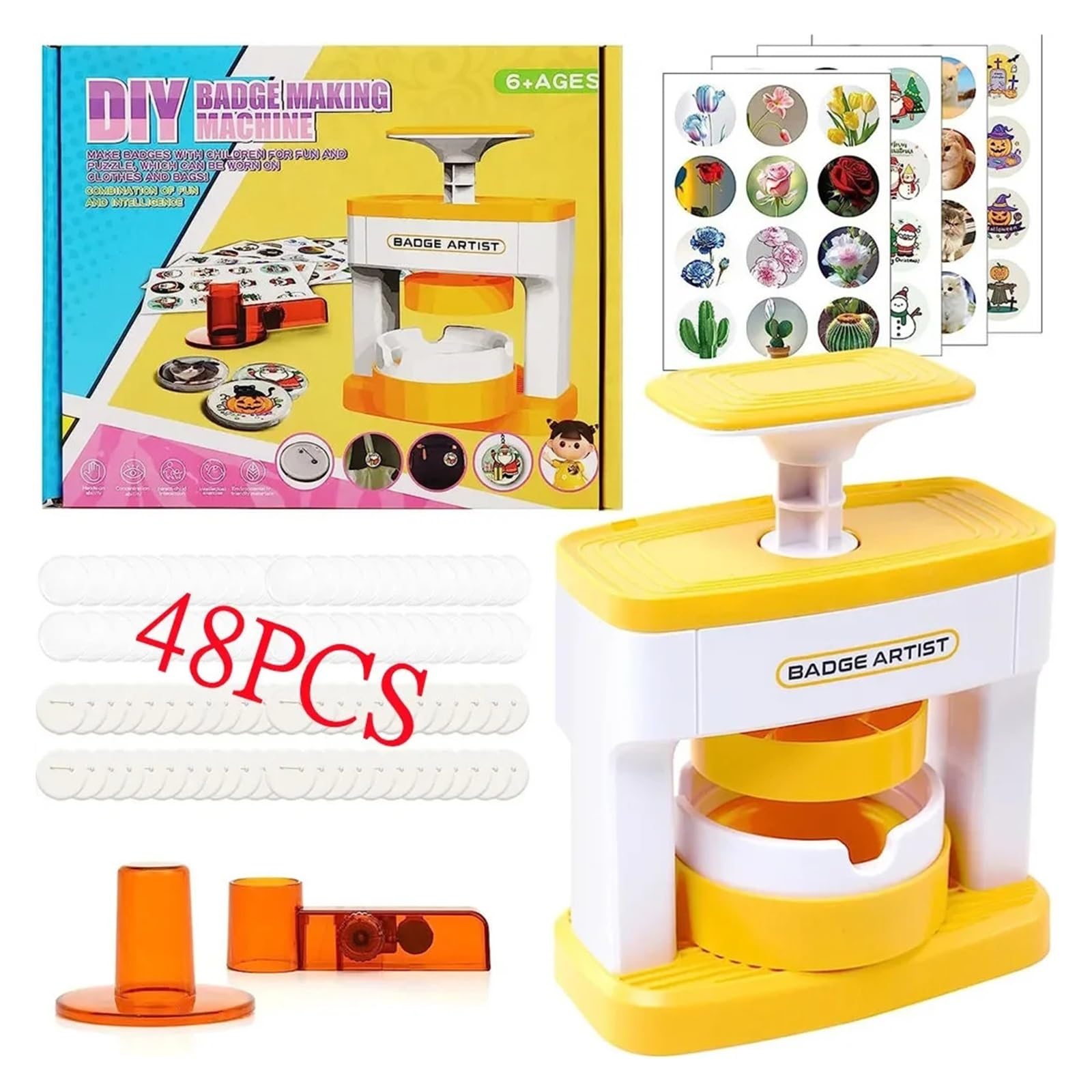 Kid Abzeichen Button Maker Maschine Mit 48Pcs Taste Teile + Bild + Kreis Schneider DIY Pin Set For Kinder Geschenk Einfach Schnell Anstecknadeln Erfolgreich Herstell