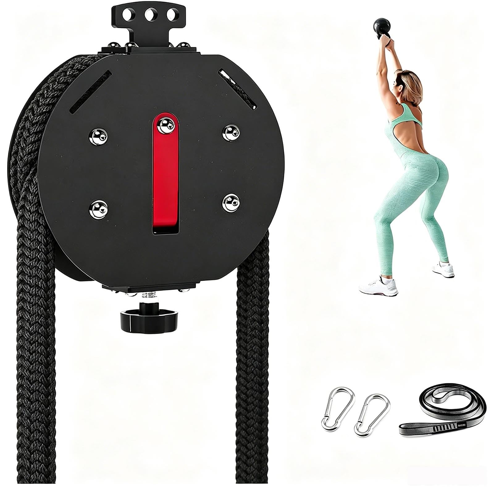 Portable Endless Rope Trainer, Pulley Cable Machine System with Adjustable Resistance, for Grip, Arms, Back, Body Coordination Exercises,Red