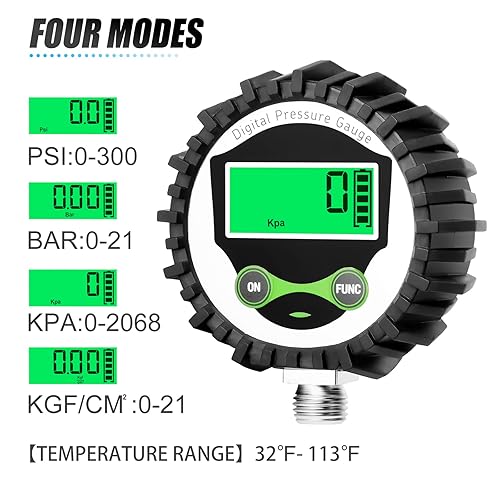 Miniatura 8 de MEANLIN MEASURE -15  15 Psi 14 "NPT Medidor de presión de vacío digital, con cubierta protectora de goma, montaje inferior, precisión, 1%,