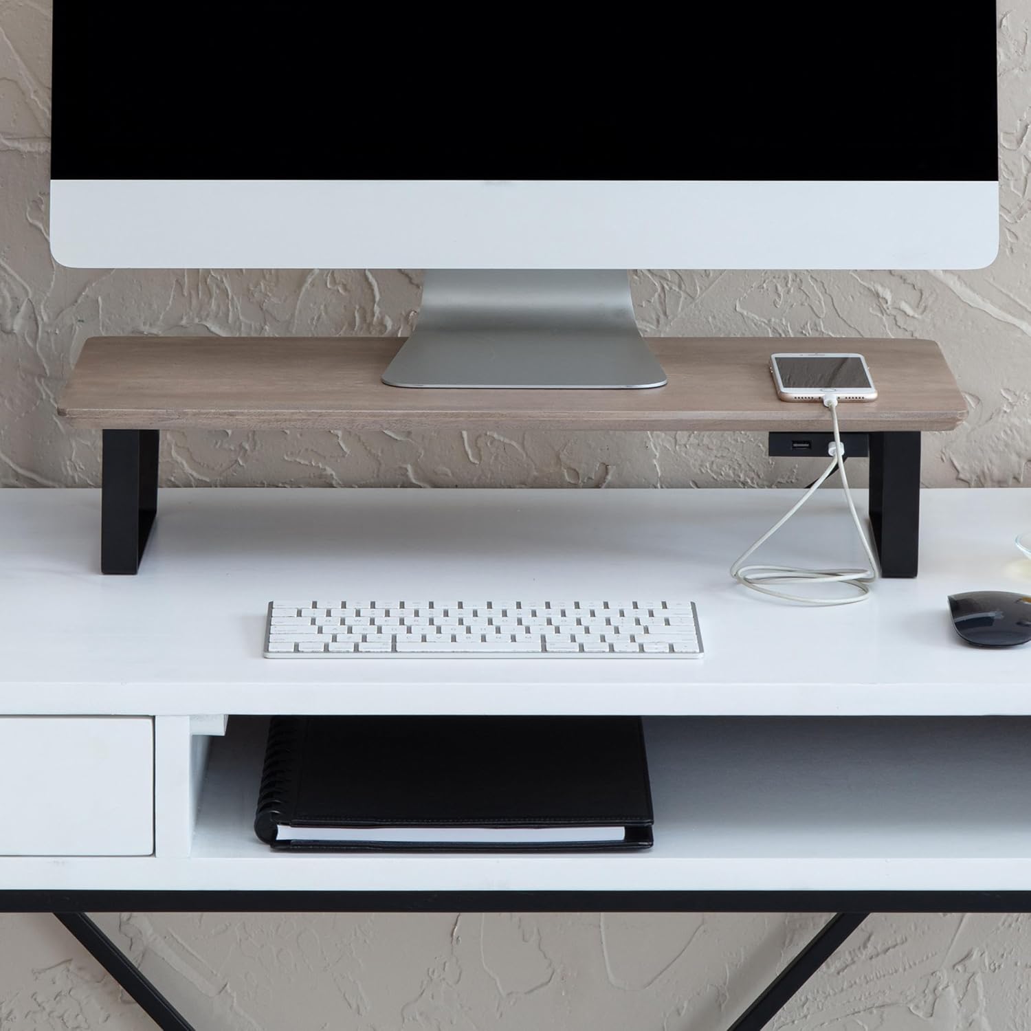 Anji Mountain Monitor Stand - Desktop Organizer & Laptop Riser, Ergonomic Monitor Riser, Space-Saving Monitor Stand for Desk, Durable Construction, Easy Assembly, Ideal for Home & Office,Biscotti