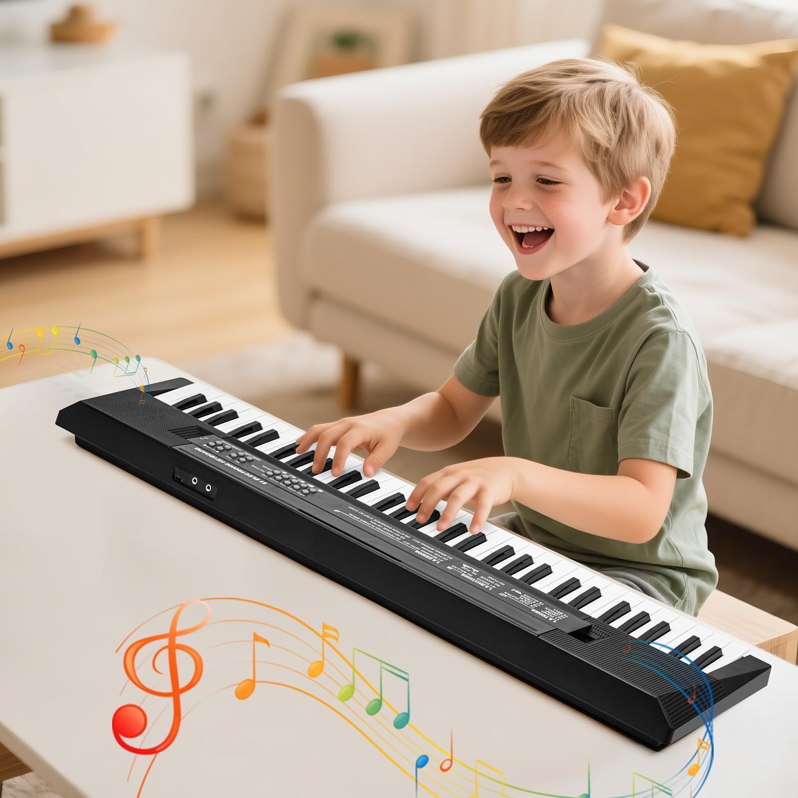 61 Teclas Piano Teclado Infantil con Micrófono - Juguetes Teclados Electrónicos para Edades Musical Regalos para Niños y Niñas de 3 4 5 6 7 Años, Negro