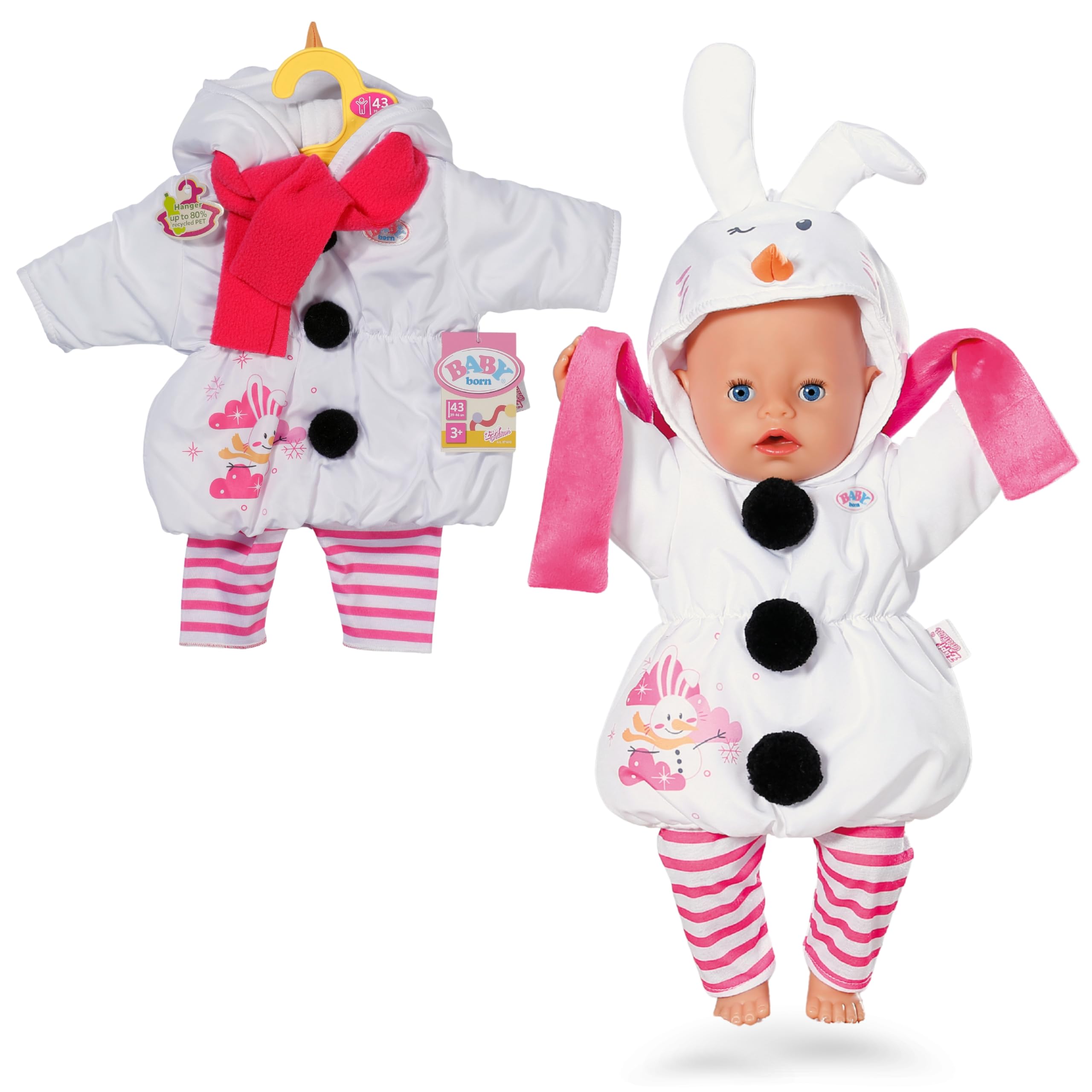 BABY born Snowman Costume - Overall, Leggings & Scarf Doll Clothing - Doll Accessory for 43 cm Dolls, Pink