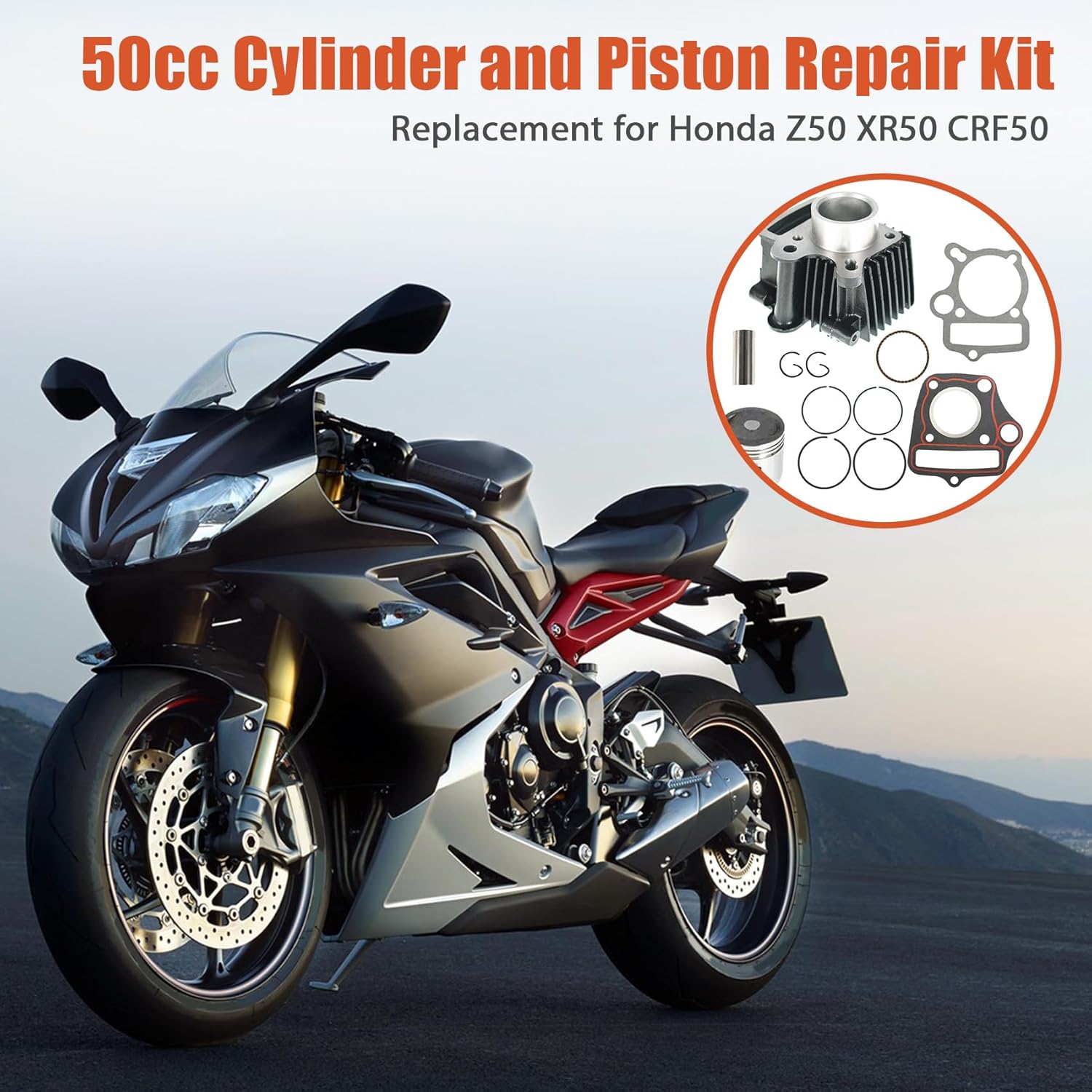 labwork 50cc Cylinder and Piston Repair Kit Replacement for Honda Z50 XR50 CRF50