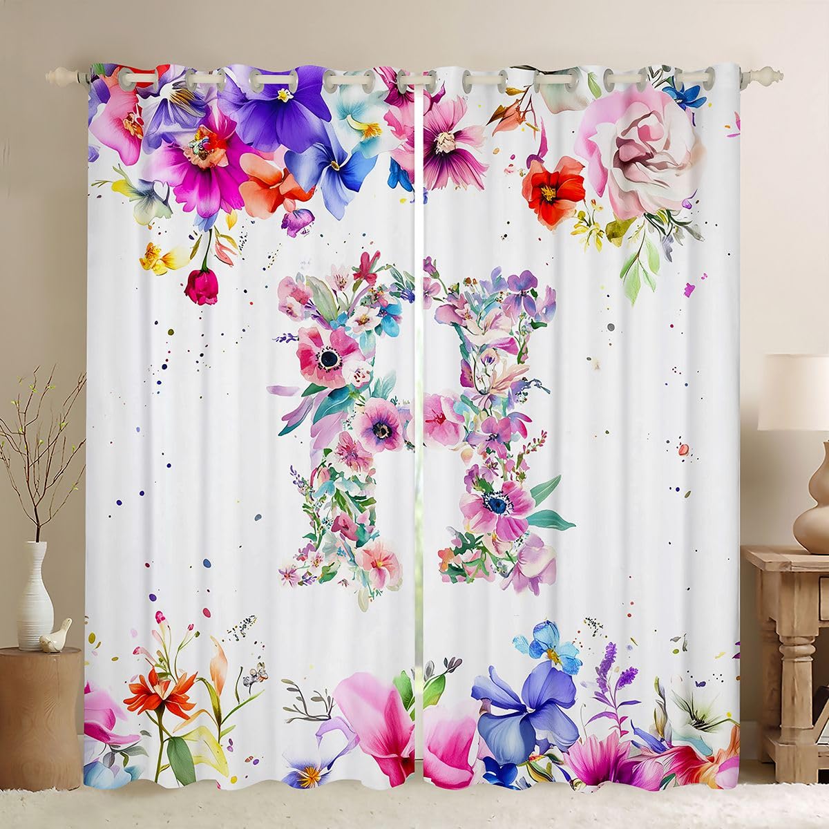 Rideau occultant rose 140x245 voilage fenetre fleurs mignonnes
