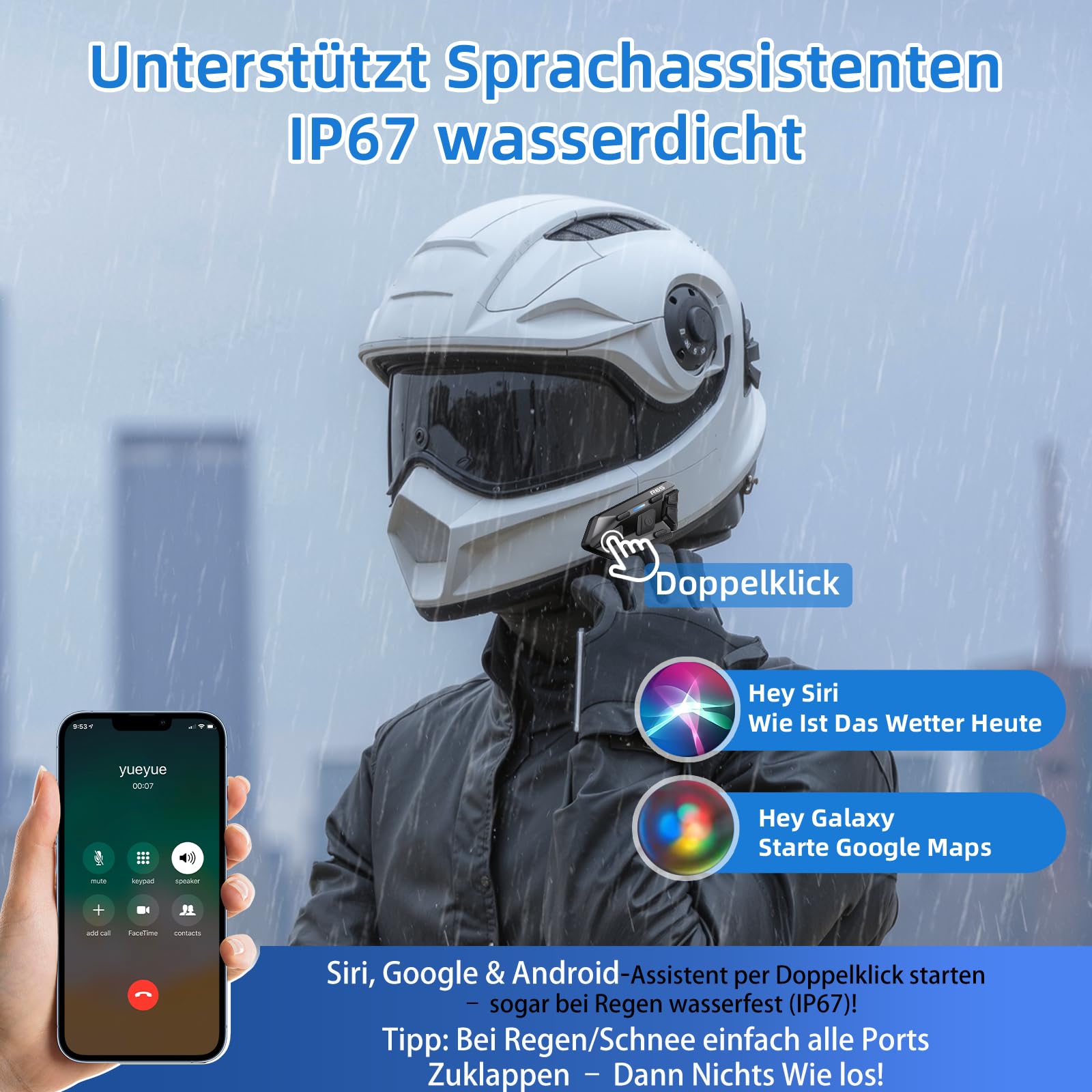 R6S interfono moto Fino a 6 Piloti, Comunicazione Bluetooth con Controllo Vocale per Interfono 2 Persone, bluetooth casco moto Cancellazione del Rumore DSP&CVC/HiFi/Impermeabile/Universale (1pc)