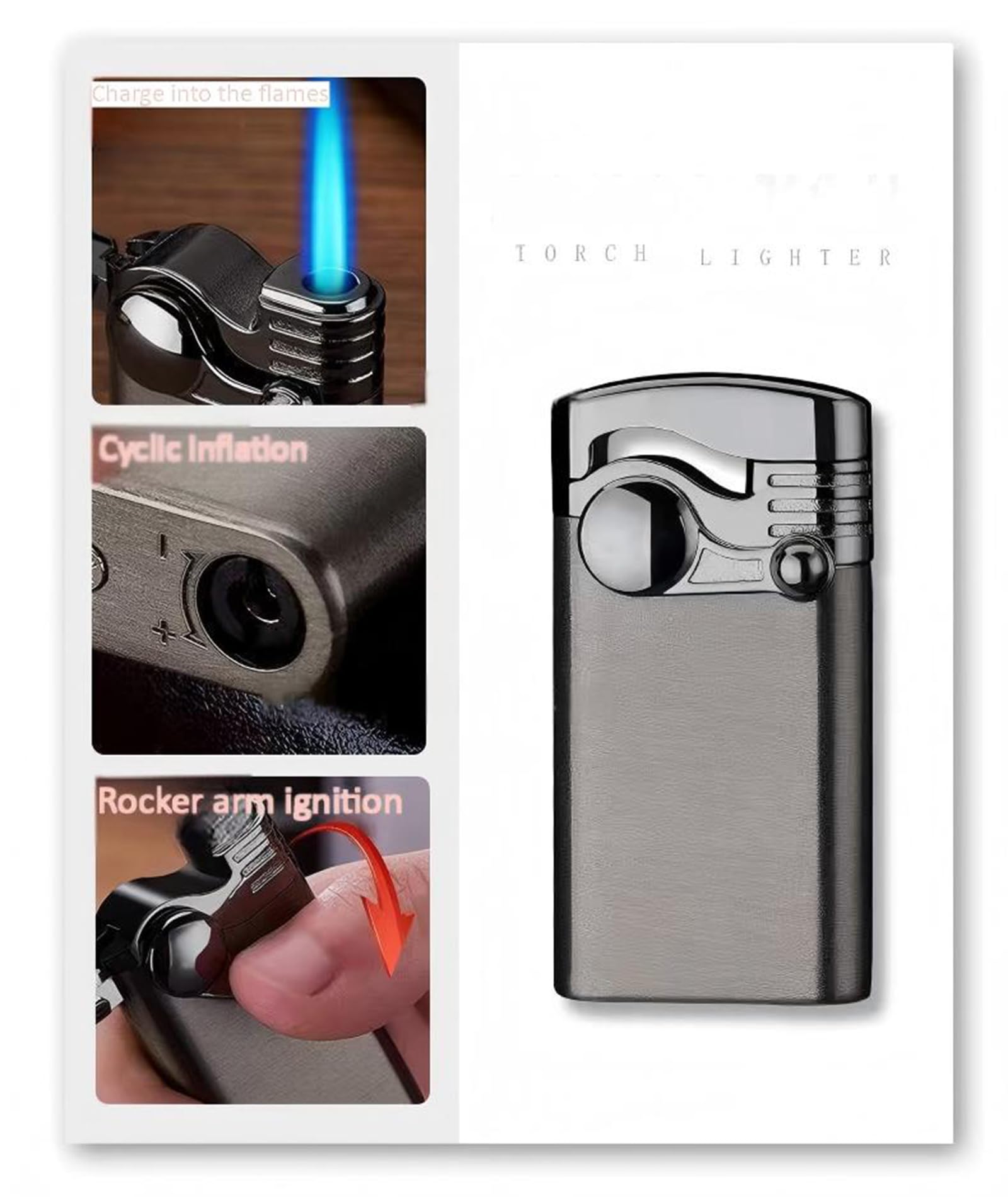 Encendedor de antorcha de butano, recargable, llama ajustable para parrillas, barbacoas, chimeneas, camping, velas, diseño de brazo basculante duradero, ideal para actividades al aire libre