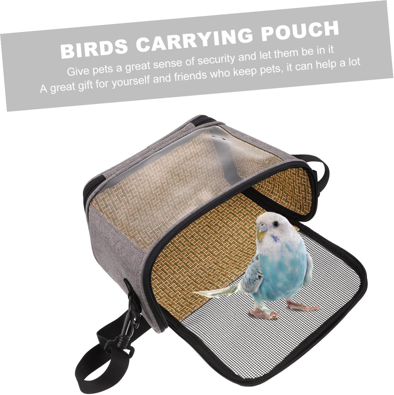 Levemolo Portable Parrot Carrier Bag, Small Crossbody Bird Cage, Gray Lightweight Outdoor Pet Shoulder Pouch for Traveling and Car Use