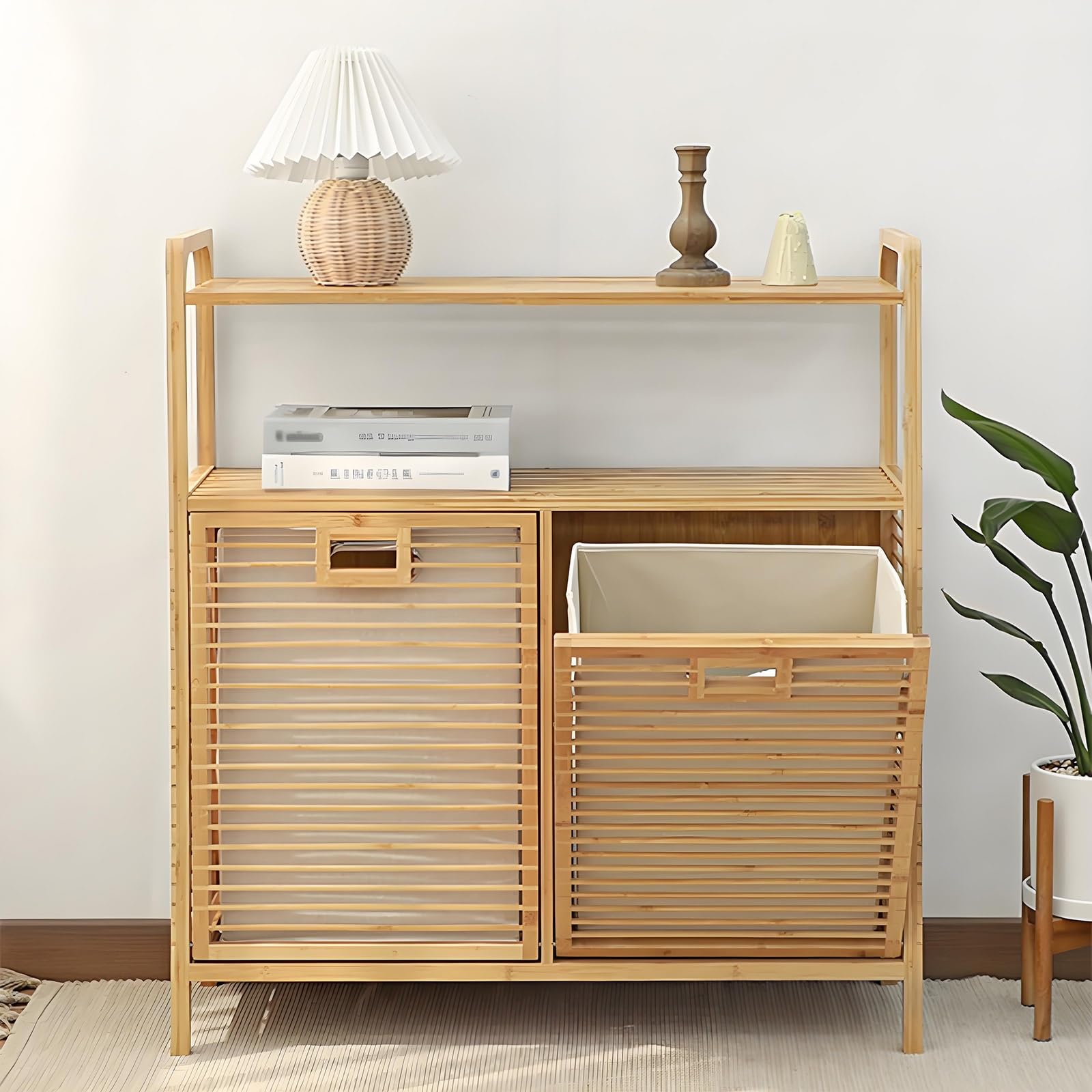 ERSINIAN Panier à linge avec étagères de rangement et sac amovible, facile à monter, idéal pour les salles de bain, les chambres, les résidences étudiantes et les buanderies.