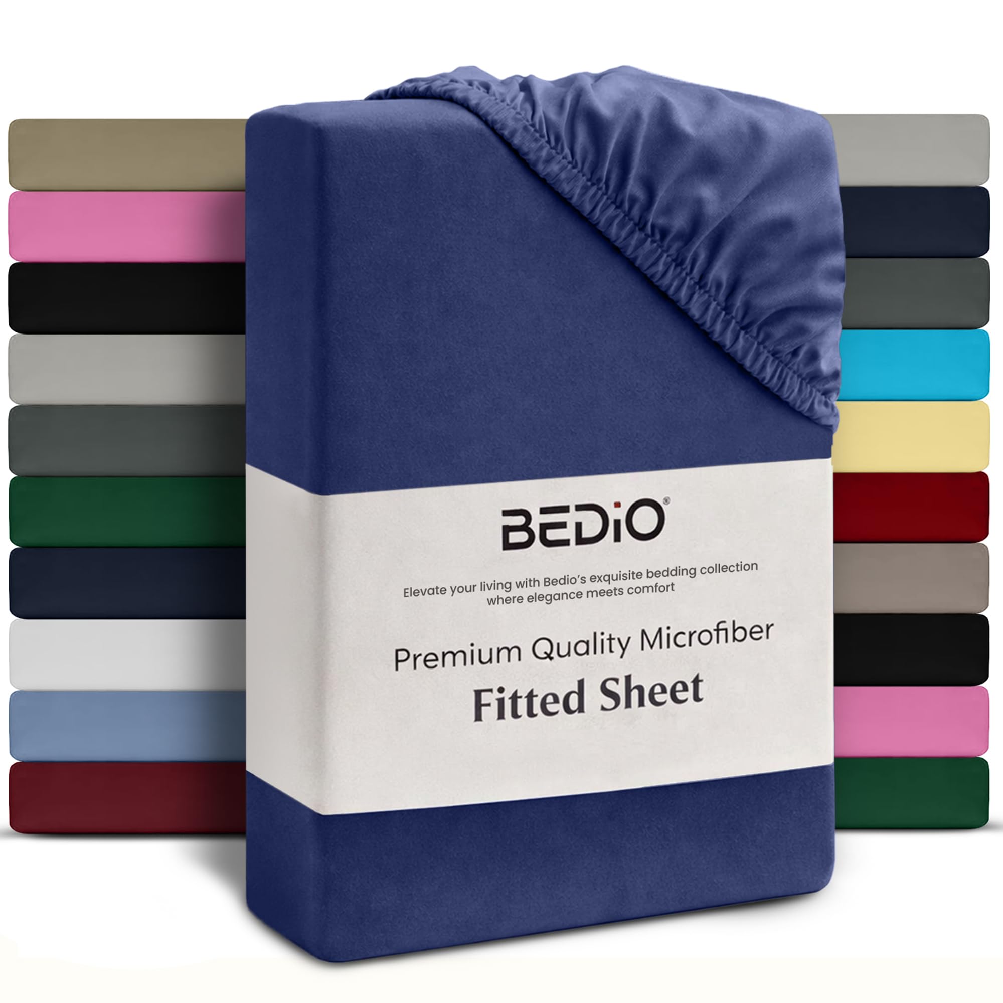BEDIO Navy Single Size Bed Fitted Sheet – Deep Pocket 40cm (16 Inch) Extra Fit Mattress Cover, Double Brushed Microfiber BedSheet, All Around Elastic Breathable, Wrinkle & Fade Resistant — image 1