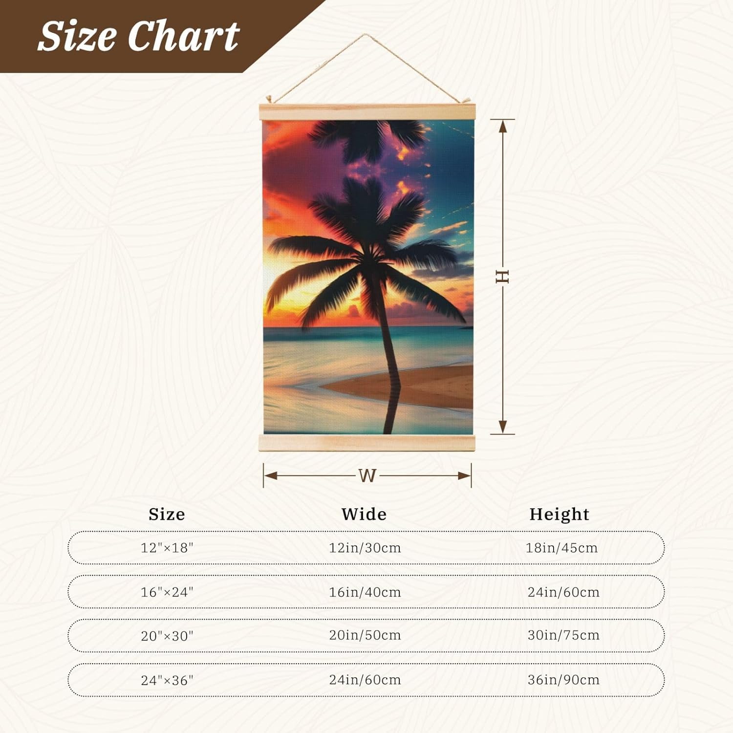 Tropical Beach Palm Tree Sunset Print Poster Hanger,Hanging Poster, Poster Frame,Wood Poster Hanger, For Wall Hanging