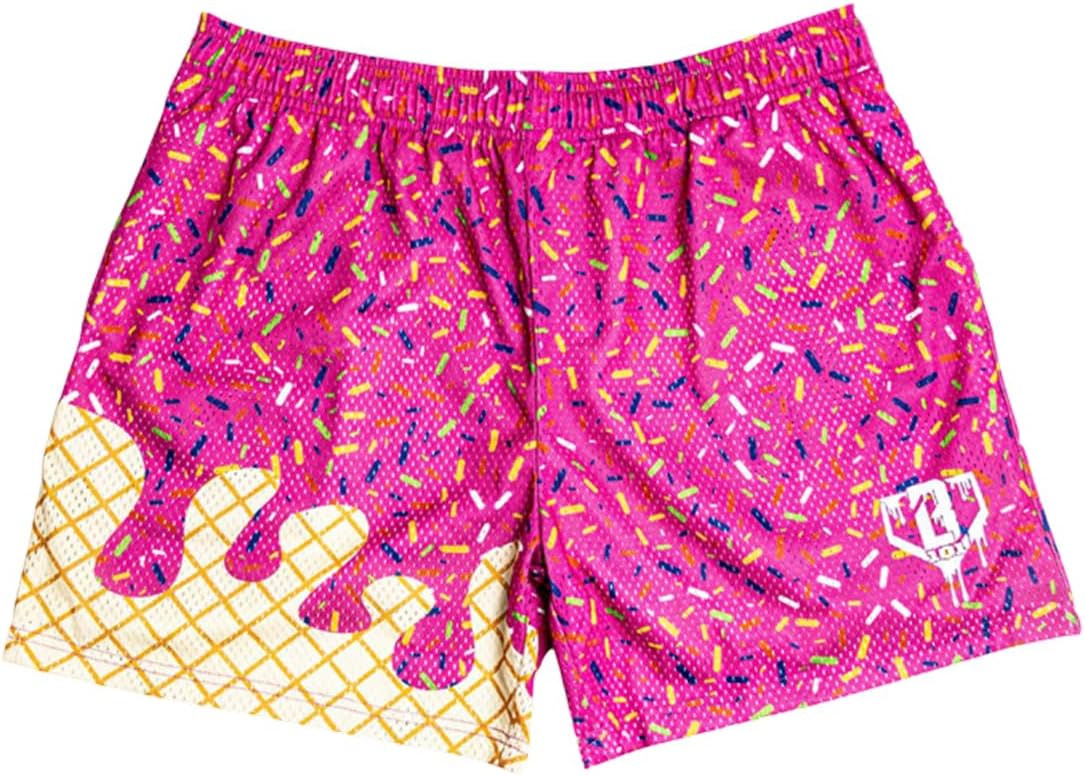Baseball Lifestyle 101 Ice Cream Youth Mesh Shorts  Strawberry, 5 in Inseam, Side Pockets, Elastic Waist