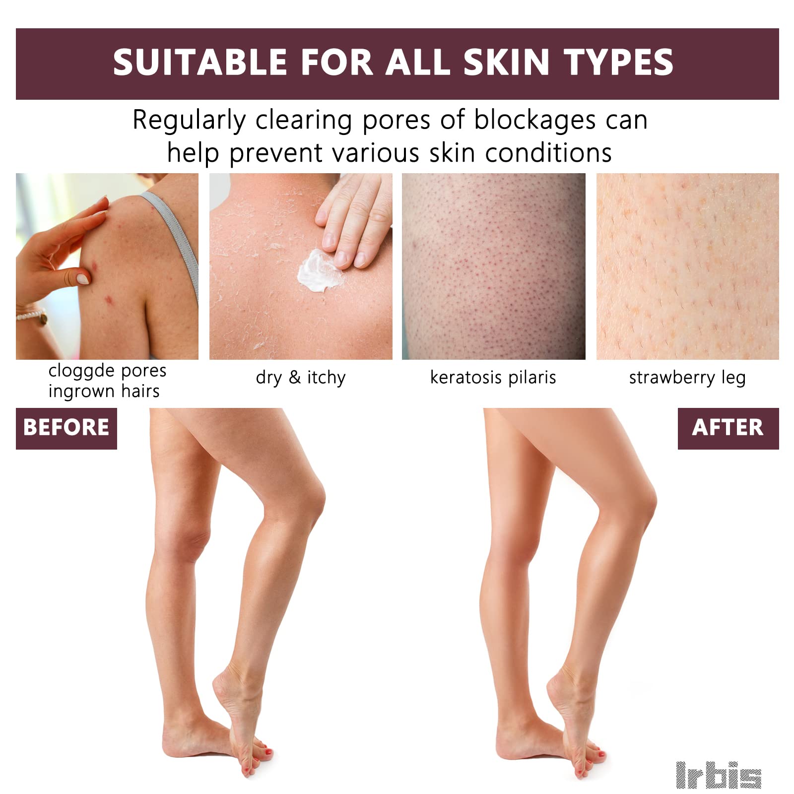 Irbis Guante exfoliante profundo, guante coreano, exfoliante, removedor de piel muerta, esponja de baño de doble textura y toallita, ideal para ducha, baño, eliminación de bronceado en aerosol o spa