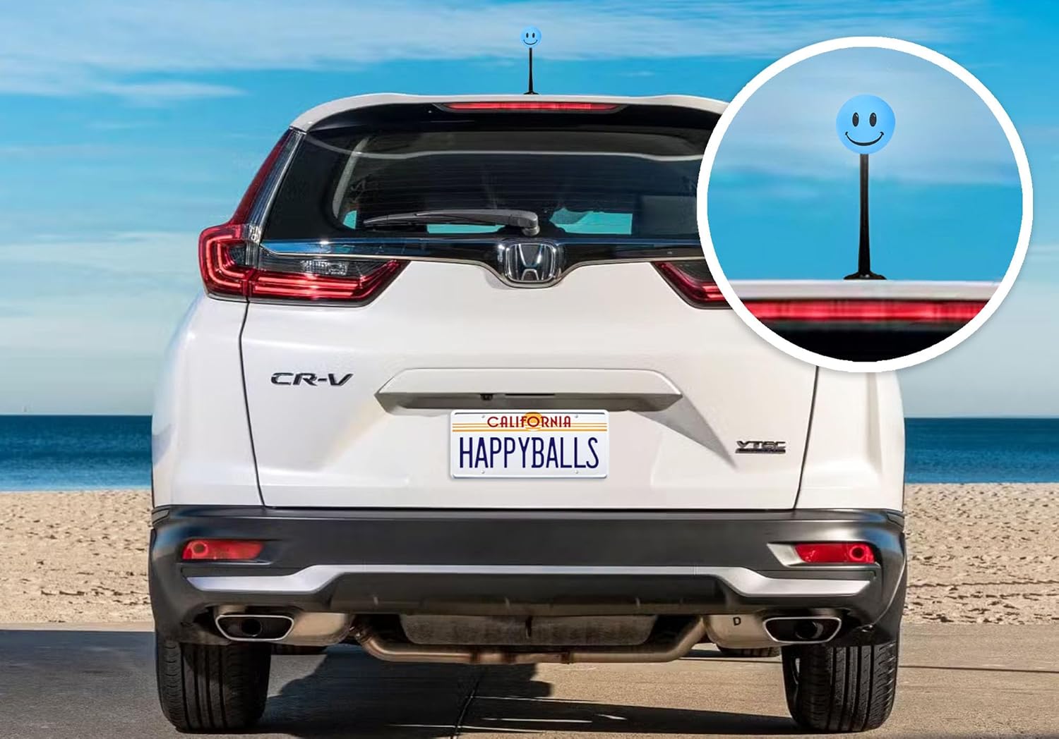 HappyBalls Happy Smiley Blue Face Antenna Ball Car Topper with Magnetic Antenna Topper Roof Stand - Car Magnet Buddy