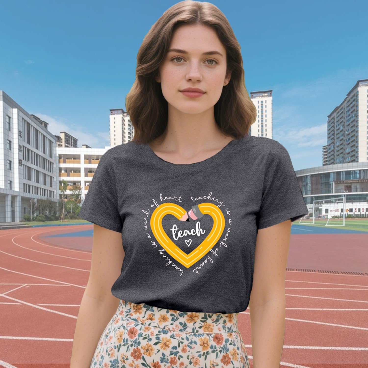 Teacher Shirts for Women Bow Pencil Teacher T-Shirt Apple Teaching Tee Tops - Image 4