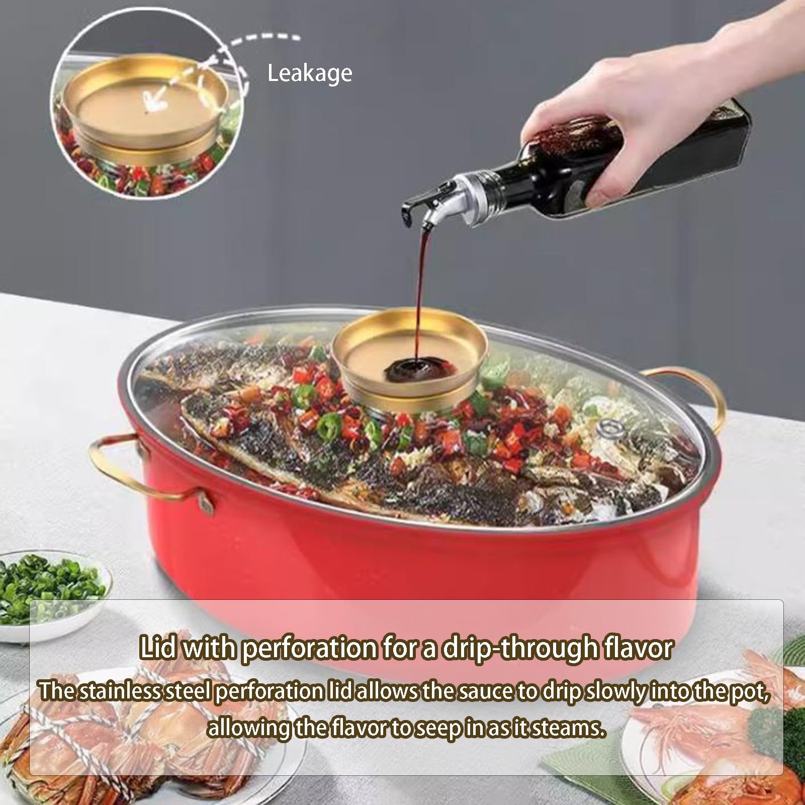 Pentola a vapore per pesce, in acciaio inox, multiuso, per cuocere a vapore pesce e frutti di mare, pentola versatile con griglia per uso domestico
