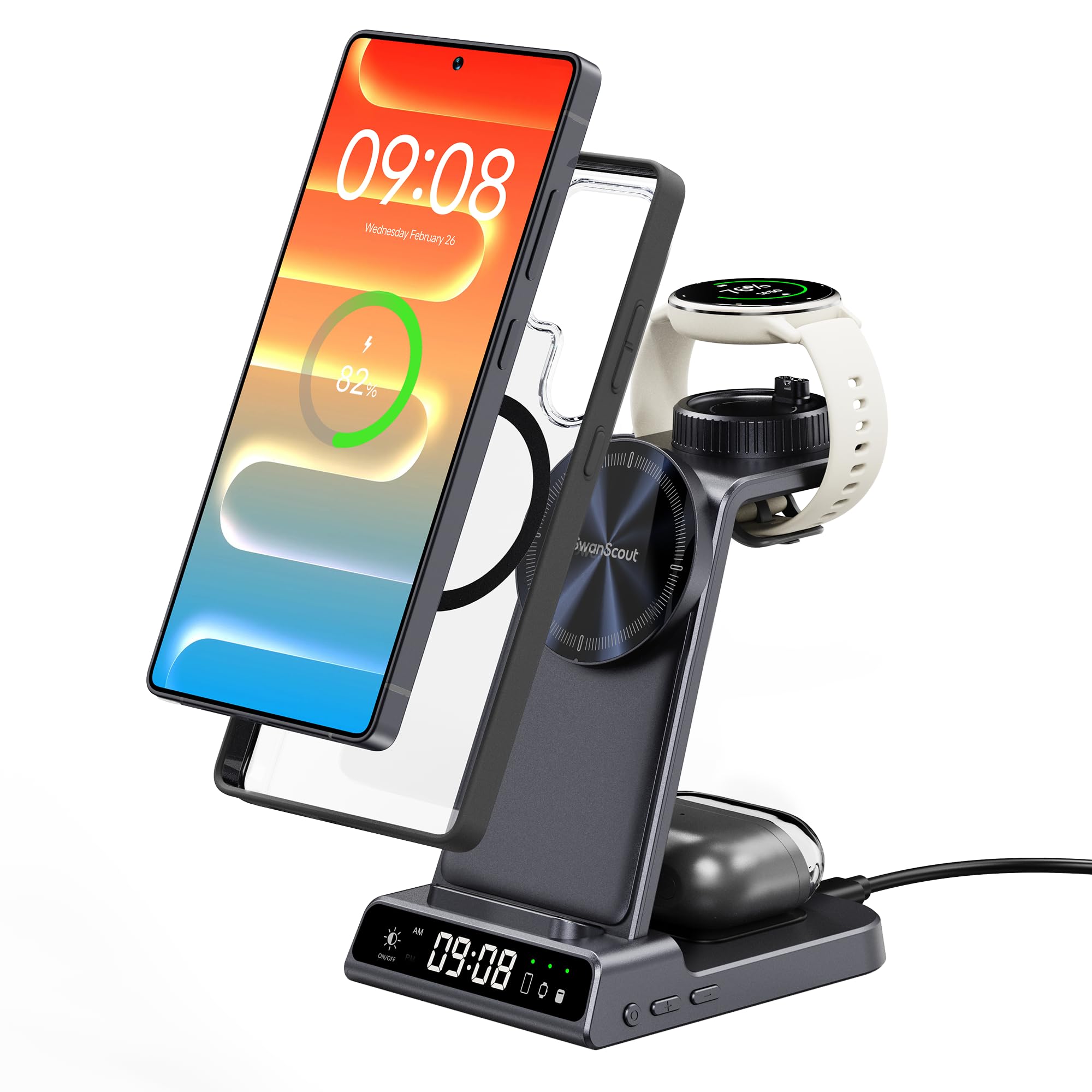 Chargeur pour Garmin Watch, chargeur magnétique pour Samsung S26 S25, station de charge sans fil 3 en 1 pour Fenix, Venu, Forerunner, Vivoactive, Instinct, support de charge pour Galaxy Buds3/3 Pro