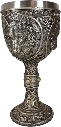 Miniatura 6 de Ebros Gift Tótem Spirit Wolf Grey Timberwolf Head - Copa de vino de cristal de cáliz para fiesta con acabado de bronce sintético