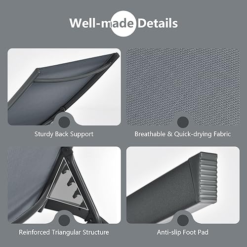 Miniatura 8 de Tangkula Tumbona para exteriores, sillón reclinable para patio con respaldo ajustable de 6 posiciones, tela transpirable y ruedas lisas, silla de