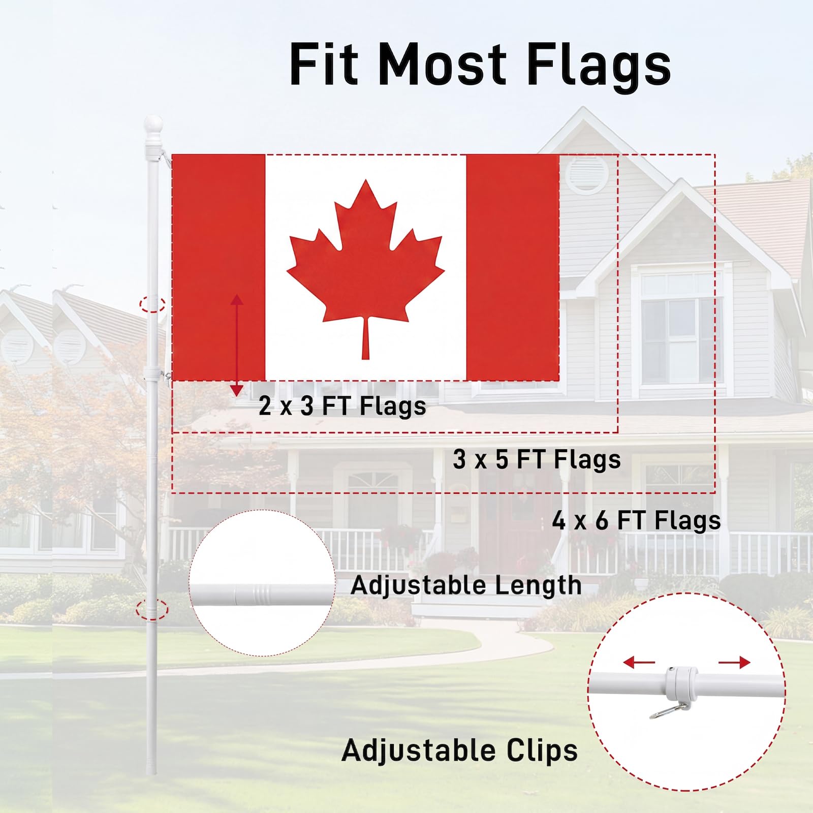 White Flag Pole for Outside House, 6 FT Stainless Steel No Tangle Spinning Residential Flagpoles & Two-Position Flag Pole Holder Brackets Mounting for USA Outdoor Flags for Porch(Without Flag) - 5