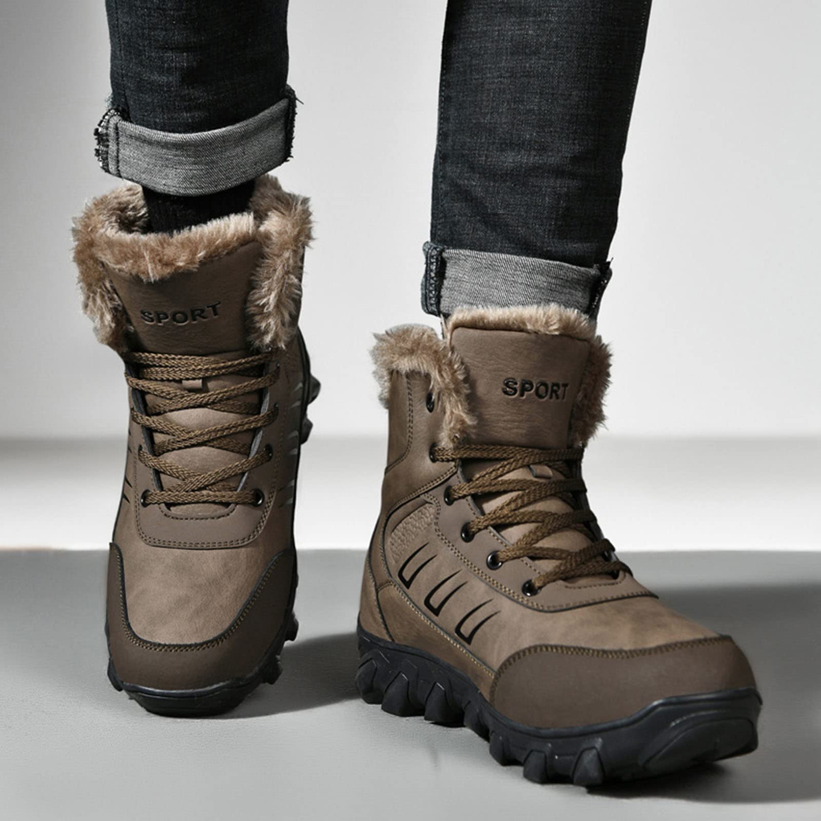 VLOOKST Heren Laarzen Sneeuwlaarzen Winterlaarzen Warme Voering Waterdicht Sneeuwschoen Winterschoenen Imitatiebont Enkellaarsje Sloffen Blauw maat 41