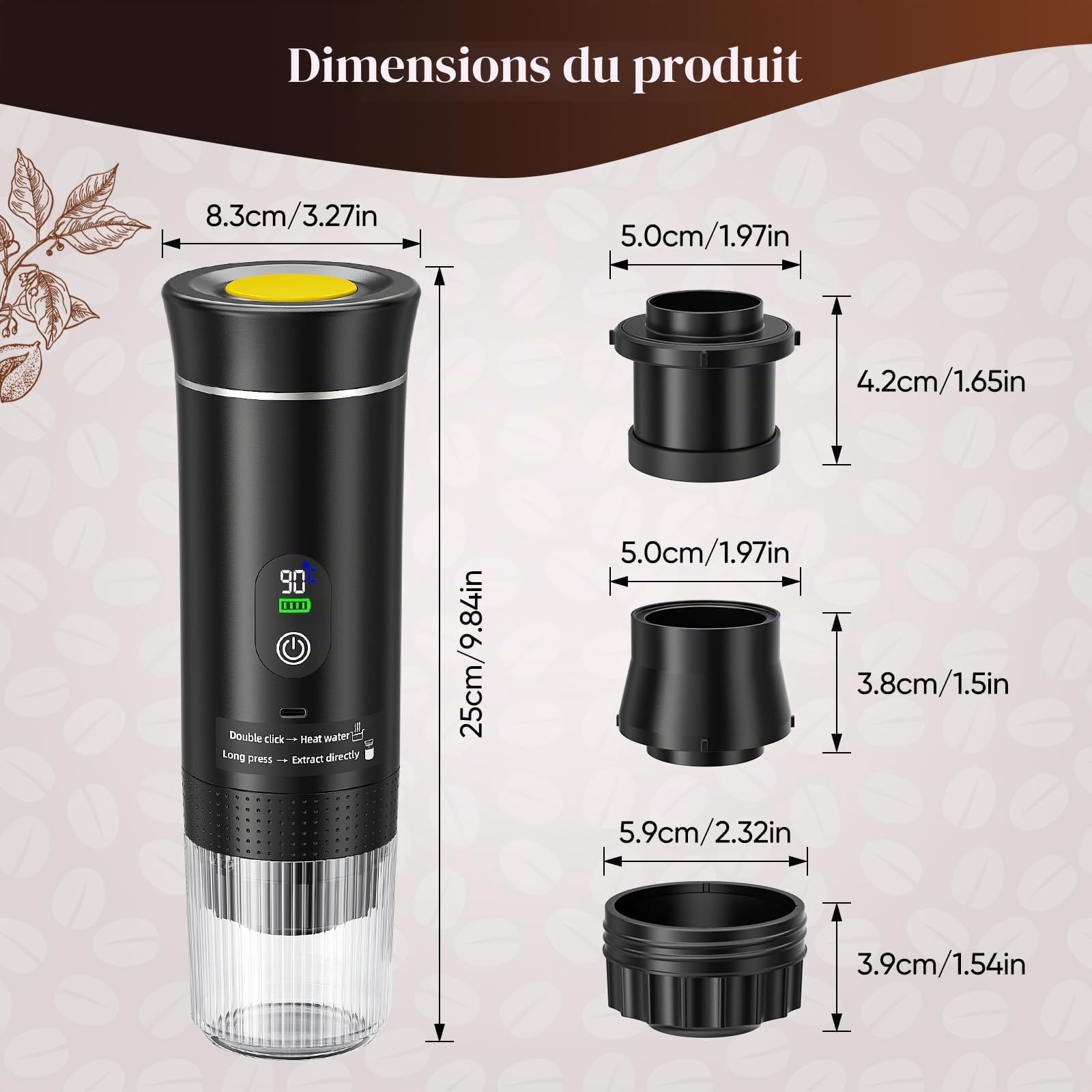 Machine à expresso portable, machine à café électrique 3 en 1, machine à café de camping, mini auto-chauffante compatible avec le café moulu et les capsules de café