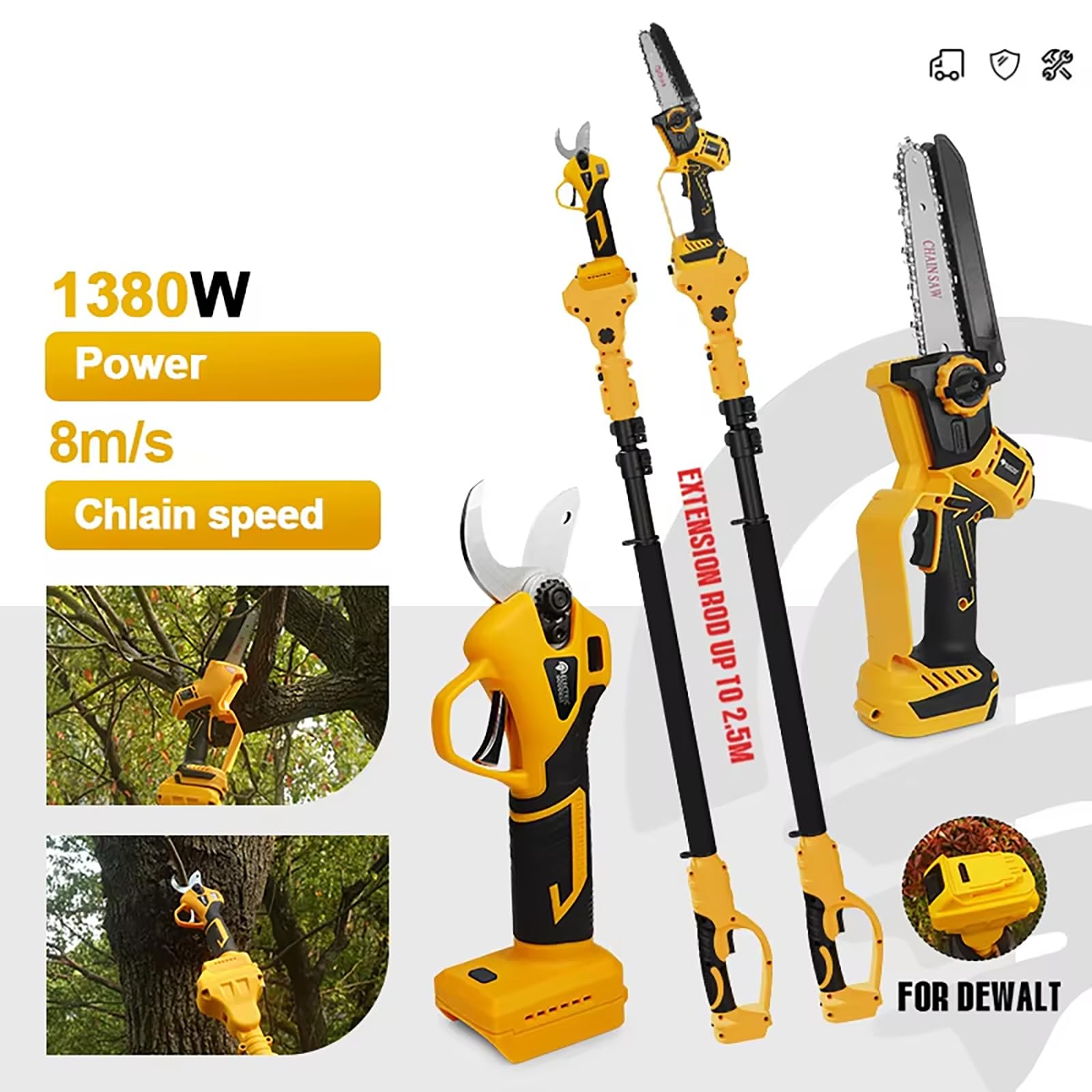 Potatore ad asta telescopica 3 in 1 senza spazzole Sega per rami alti Sega da potatura Utensile elettrico per potatura da giardino, (batteria non inclusa) Motosega a batteria da 6 pollici con asta