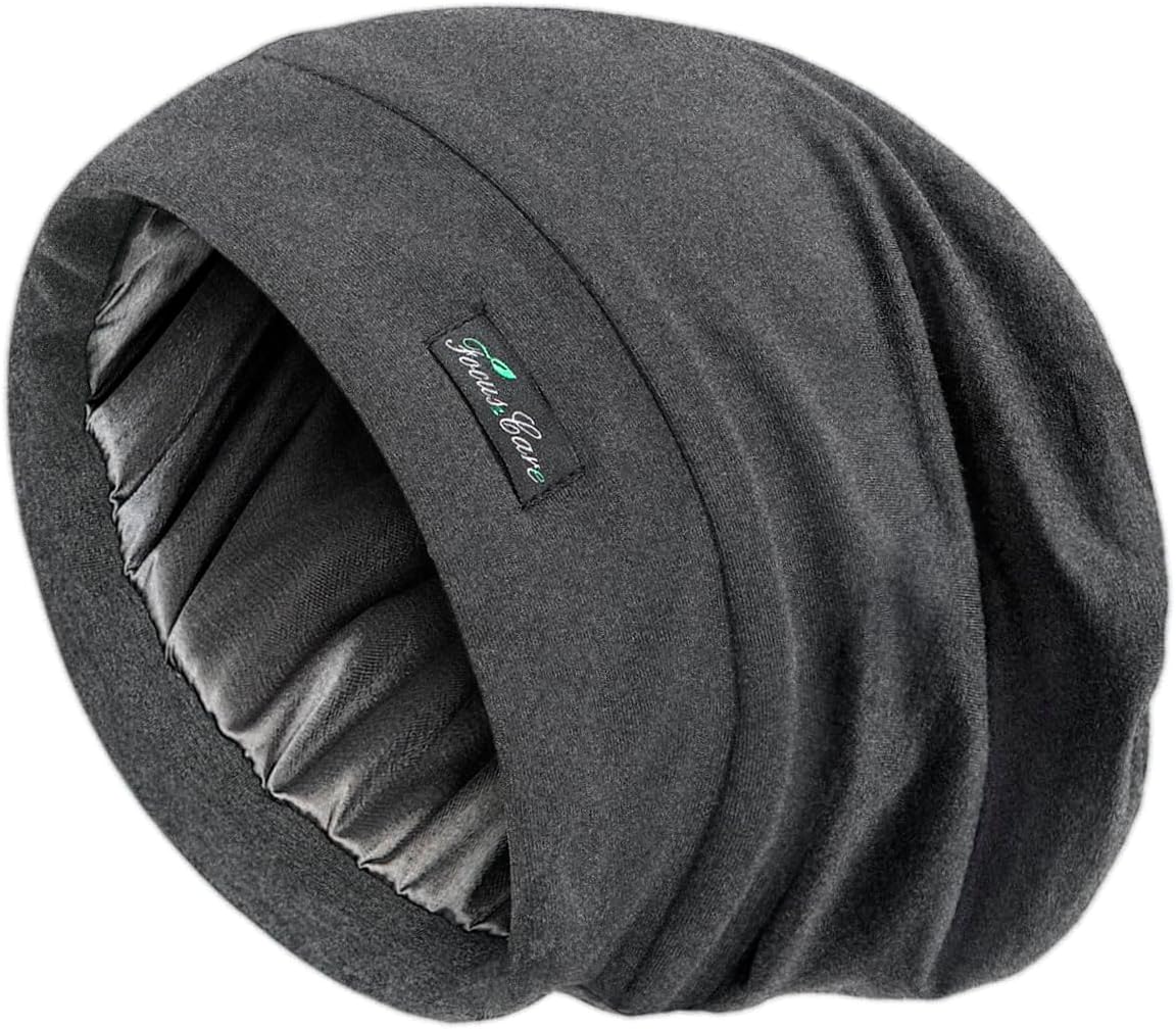 FocusCare Satin Lined Sleep Slouchy Cap Curly Girl Slap Headwear Gifts for Frizzy Hair Women