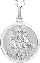 Alexander Castle Reversible 925 Sterling Silver St Christopher Pendant Necklace - 20mm with 18" Sterling Silver Chain & Jewellery Gift Box