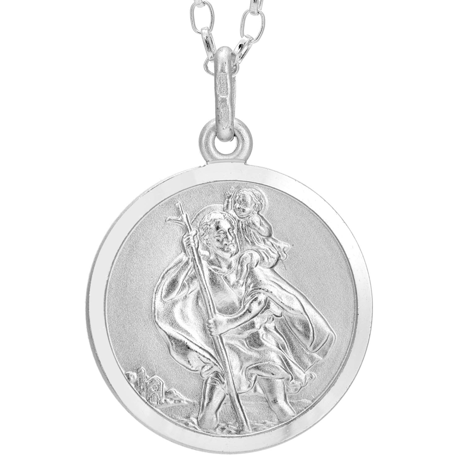 Reversible 925 Sterling Silver St Christopher Pendant Necklace - 20mm with 18" Sterling Silver Chain & Jewellery Gift Box
