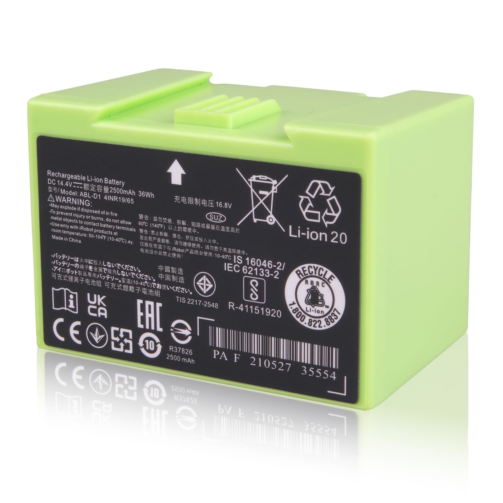 2500mAh Batterie ABL-D1 Compatible avec iRobot Roomba Séries e et i, i8 i8+ i7 i7+ i4 i4+ i3 i3+ i6 e5 e6 J7 7150 7156 7158 7558 3150 3158 3550 e5150 e5152 e6198, ABL-D2 [14,4 V 36 Wh]