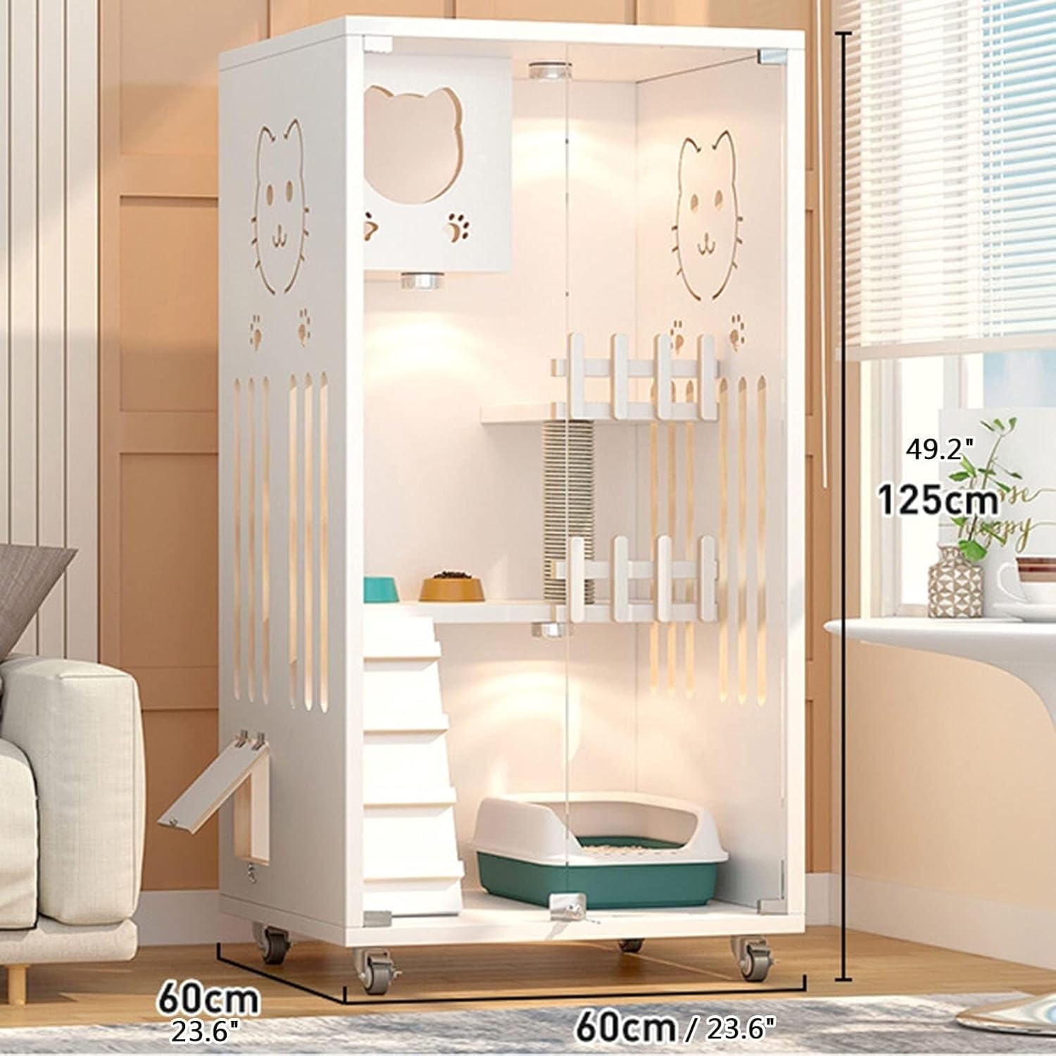 Large Indoor Cat Cage, Detachable DIY Cat Playpen with Spacious Exercise Area for Small Pets, Metal Frame (Size : 72x37x107cm-B)(60 * 60 * 125cm)