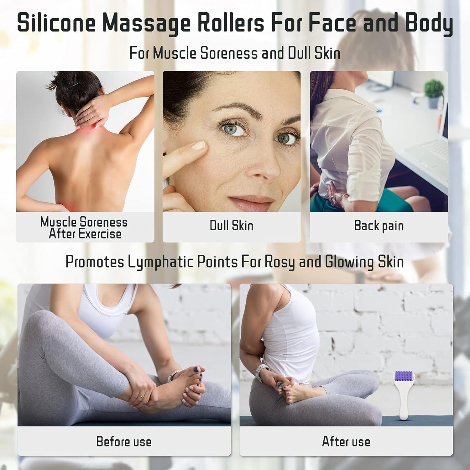 ZRO Muscle Roller Stick, Silicone Handheld Manual Cellulite Massager Fascia Roller for Relief Muscles Neck Arm Leg Back, Portable Body Roller Deep Tissue Massage Stick Tools (Purple/White) : Health & Household