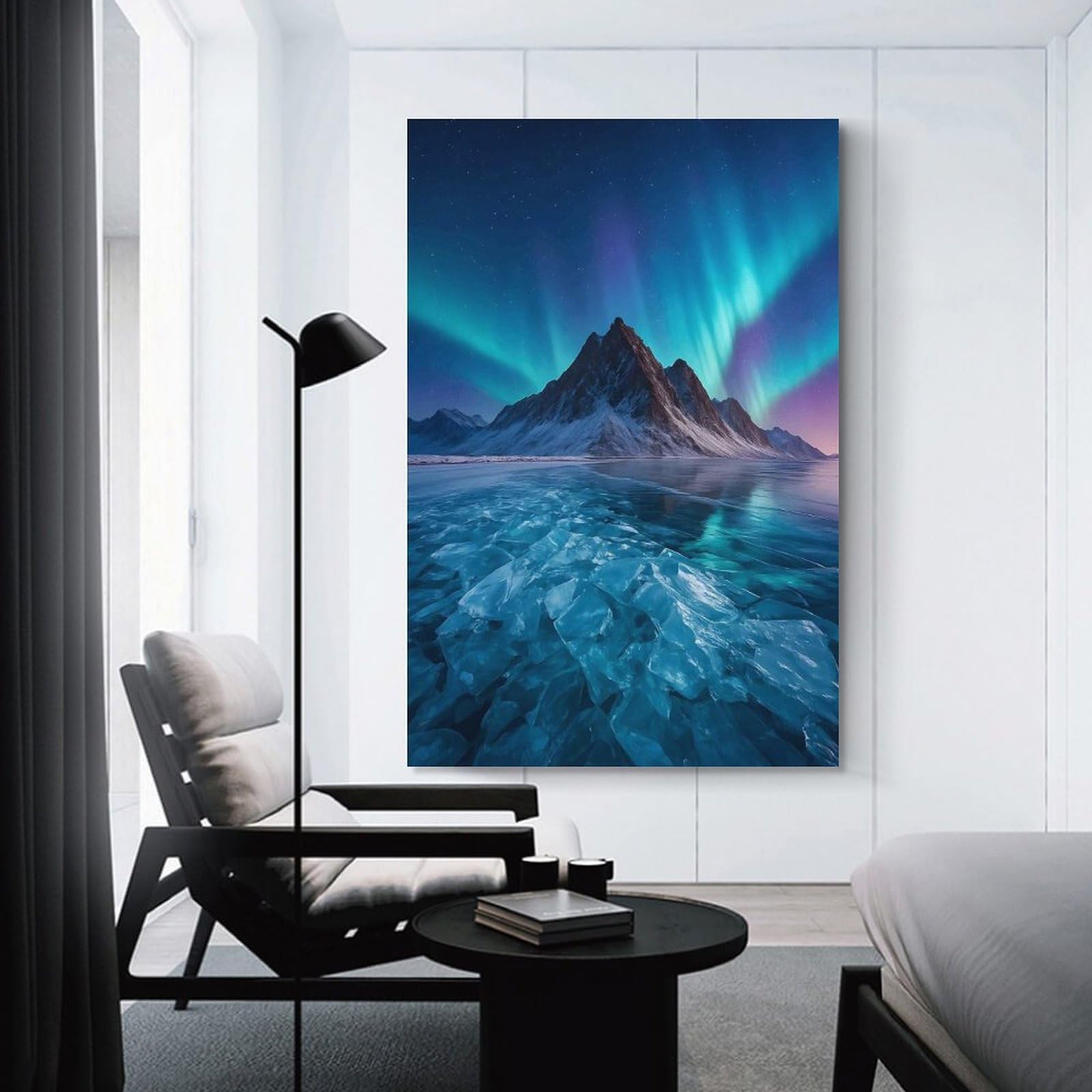 Junmoney Aurora Borealis over Frozen Lake Home Decor Wall Art 20x30inch(50x75cm), for Home, Office, Studio Or Guest Room, Canvas Wall Art That Fits Changing Layouts