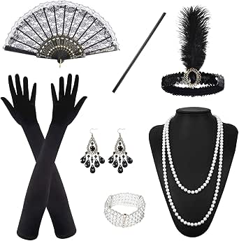 NITAIUN Kit Accessoires Années 1920 Homme – Chapeau Panama, Nœud Papillon, Bretelles & Montre Poche – Style Gatsby Parfait