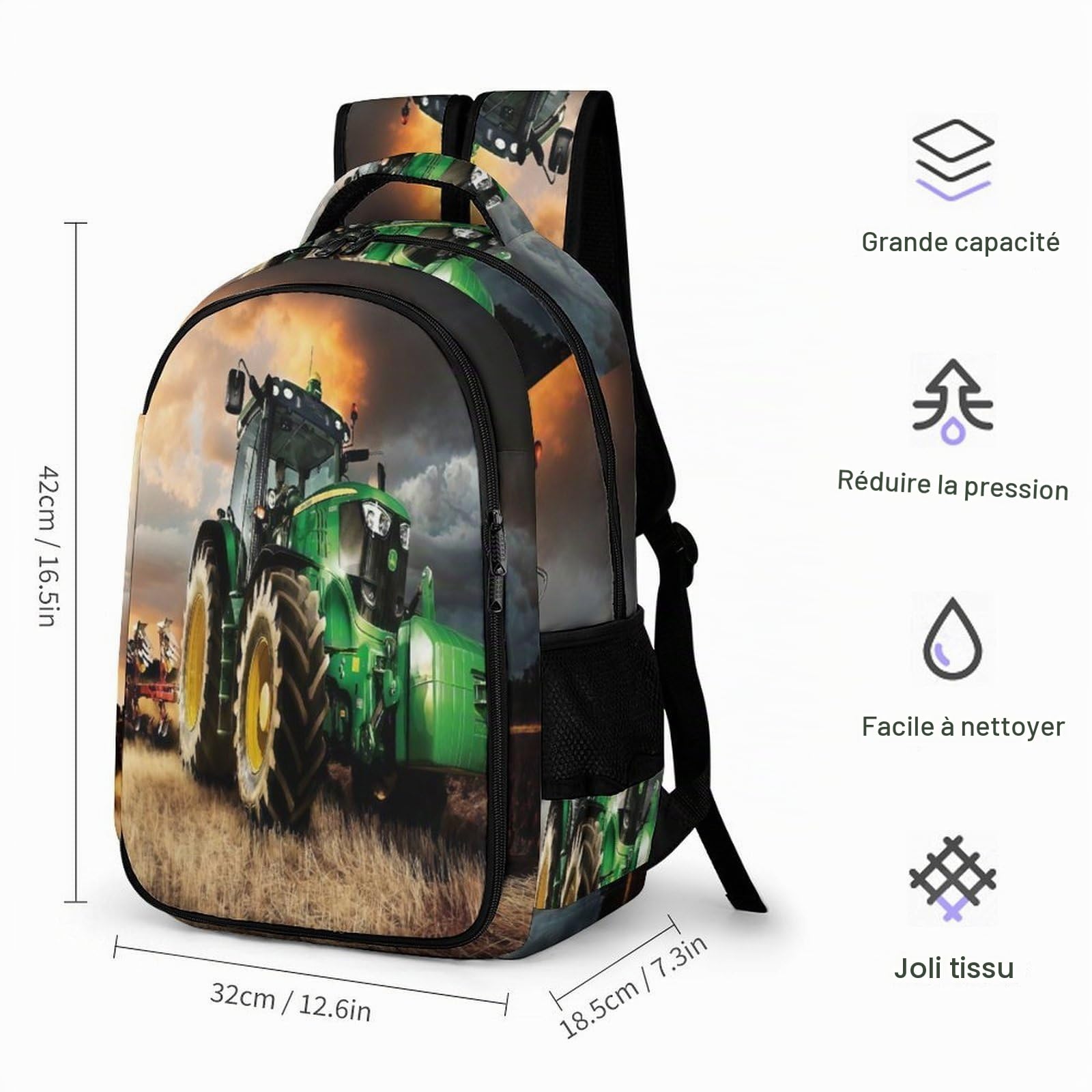 Cartable Garçon CP Mode Cartable Tracteur Filles Sacs D'école Scolaire Pour Ado Enfant Sac A Dos Pour Ordinateur Portable Loisir De Voyage
