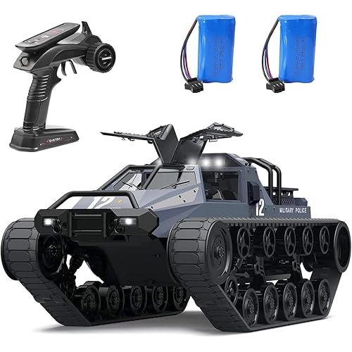 Mostop Remote Control Crawler High Speed Tank Off-Road 4WD RC Car 2.4 Ghz RC Army Truck 1/12 Drift Tank RC Tank for Kids Adults