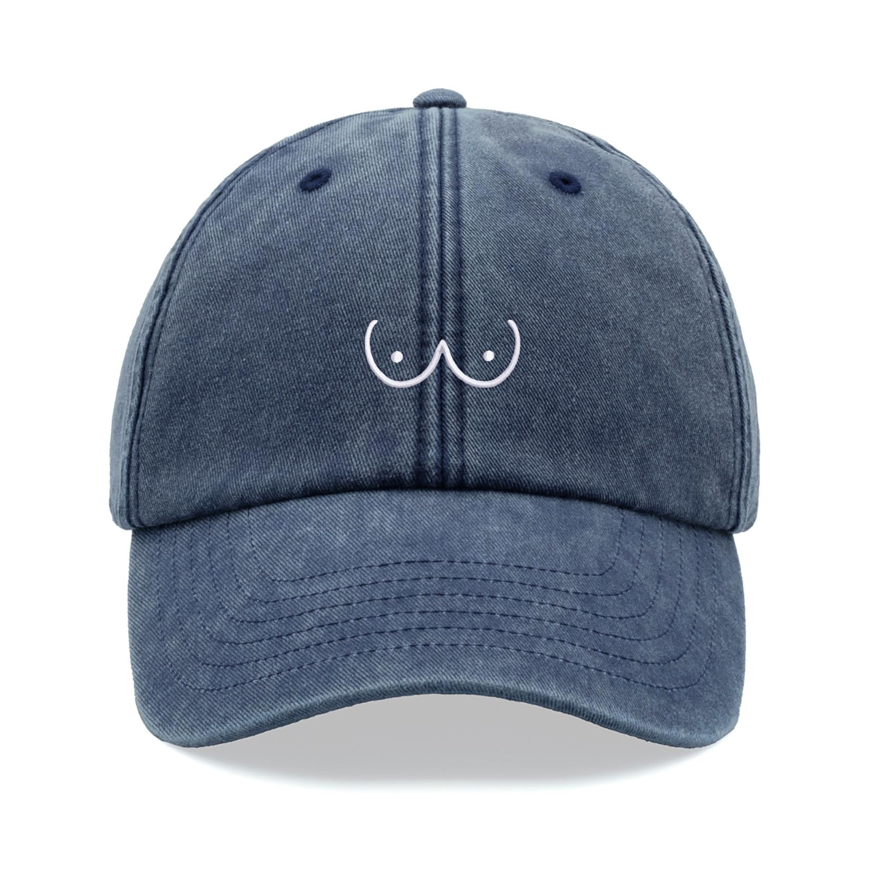 Cap Base Unisex Blue Denim Boobs Cartoon Baseball Cap Vintage Washed Dad Hat Low Profile Adjustable