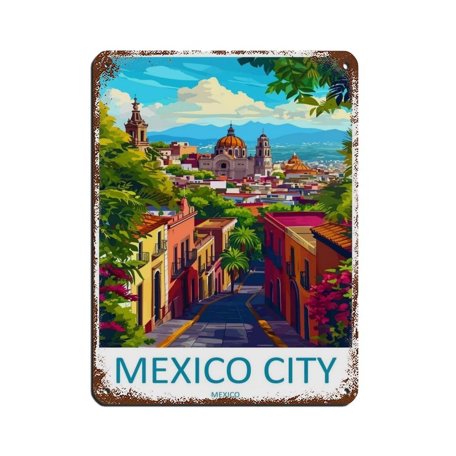 Mexico City Travel Art Poster（95） Tin Sign Vintage Metal Pub Club Cafe Bar Home Wall Art Decoration Poster Retro 12x16inch(30x40cm)