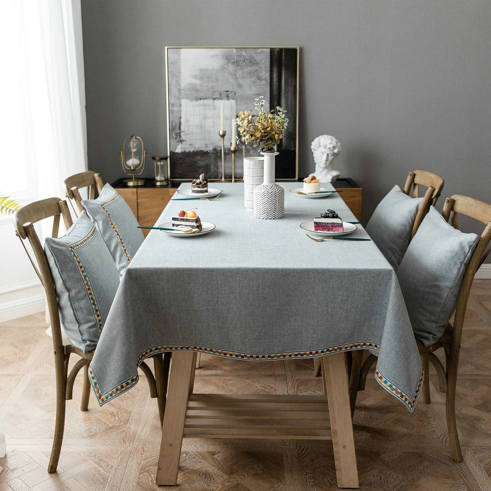 Tischdecked Tischtücher Zum Besticken Stickerei Tischdeckechen Bedside Table Cloth Grau Tischschutz Dekoration 140X200Cm