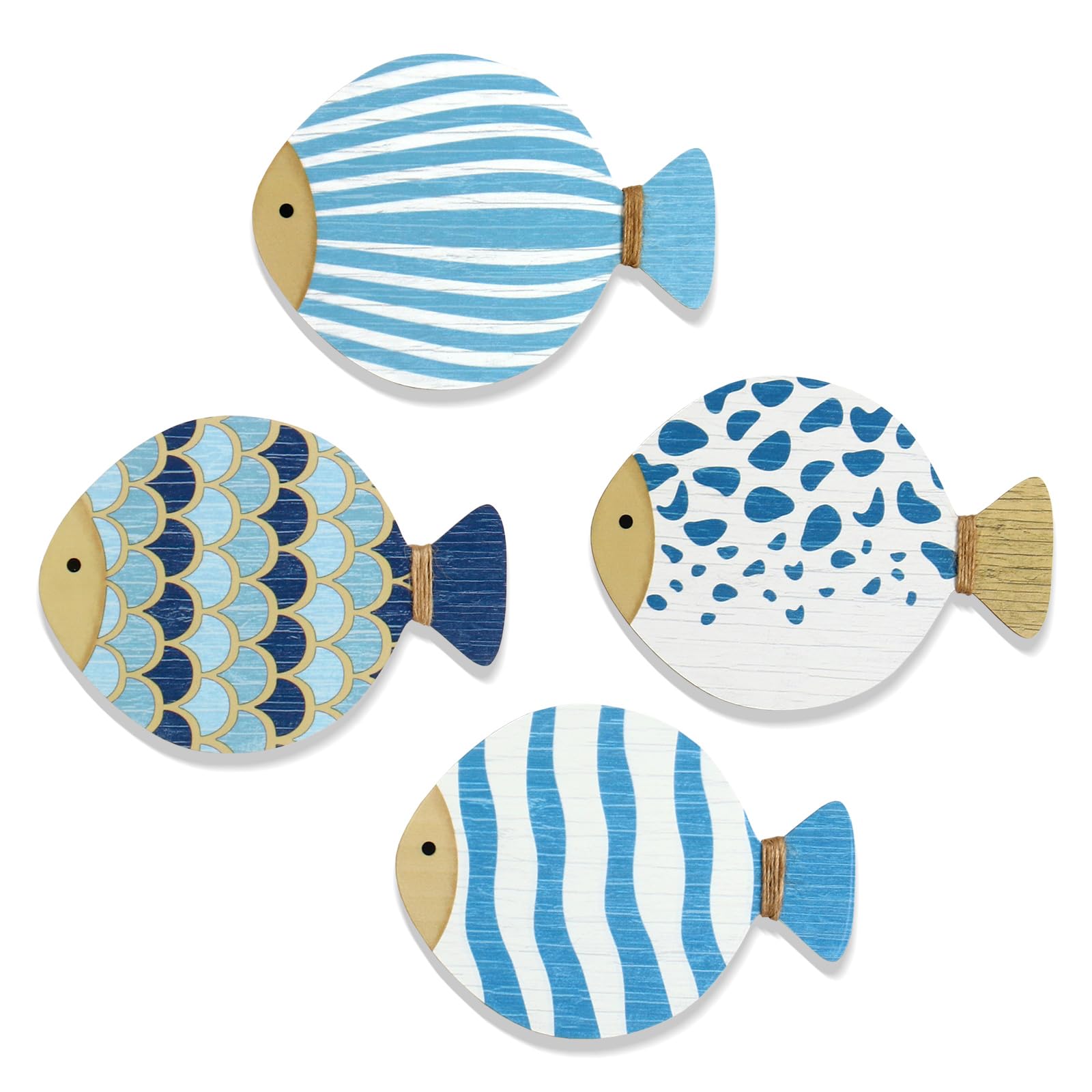 Amazon.com: Zzbakress 4 Ps Vintage Beach Wall Decor Wooden Fish