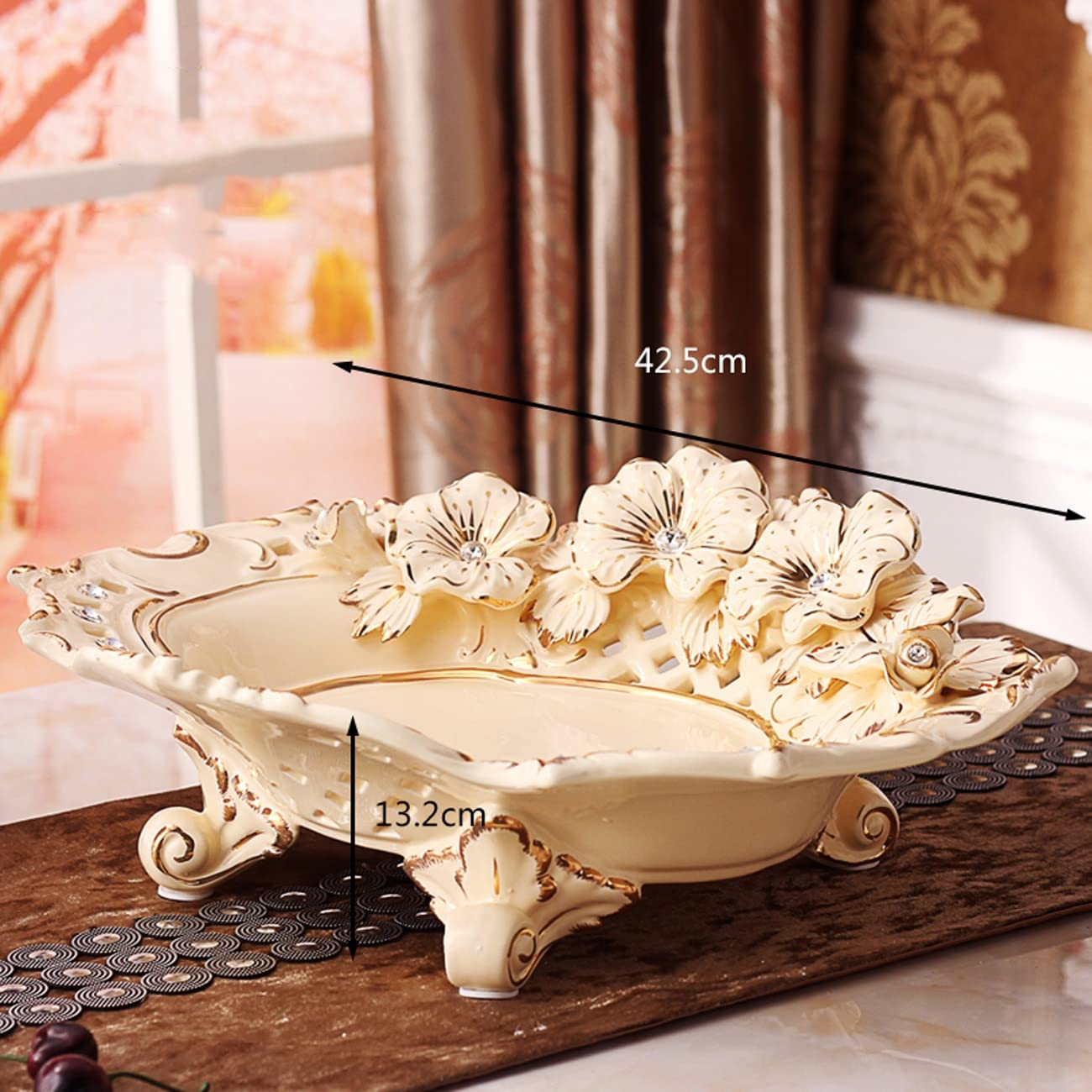 Portafrutta In Ceramica Bianco – Cesto Per Frutta E Verdura Con Base In Metallo, 24,3x12,5 Cm