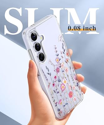 GVIEWIN Compatible with Samsung Galaxy S25 Case, Clear Floral Slim Shockproof Protective Women Phone Case, Non-Yellowing, with Screen Protector & Camera Lens Protector 6.2, Floratopia/Colorful