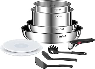 Tefal Ingenio Emotion L8971S04 10-Piece Cookware Set, Pans, Pots, Airtight Lids, Removable Handle, Induction, Stainless Steel, Stackable, Non-Stick Coating, Dishwasher Safe